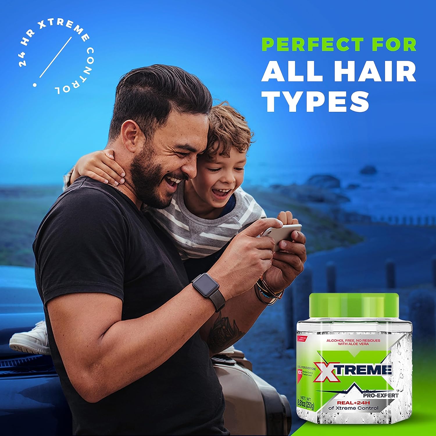 Xtreme Pro-Expert clear styling hair gel with alcohol-free formula, providing 24-hour extreme hold and control.