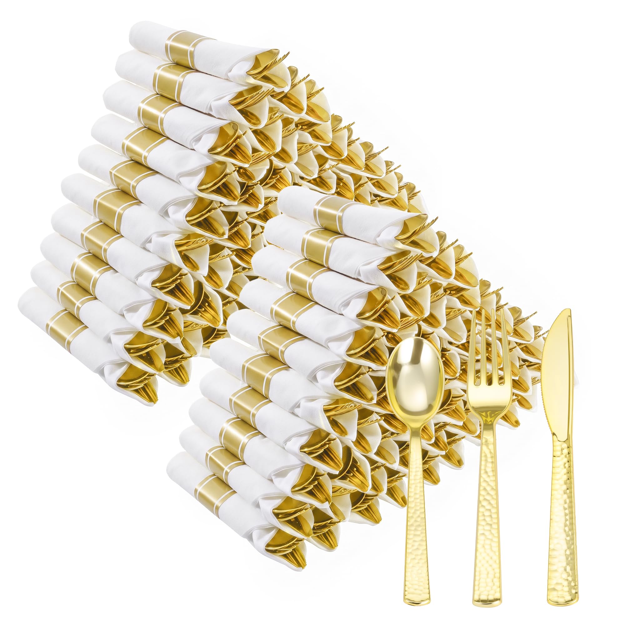 Goodluck 100 Pack Pre Rolled Silver Plastic Silverware, Wrapped C - Goodluck Official Product View 7