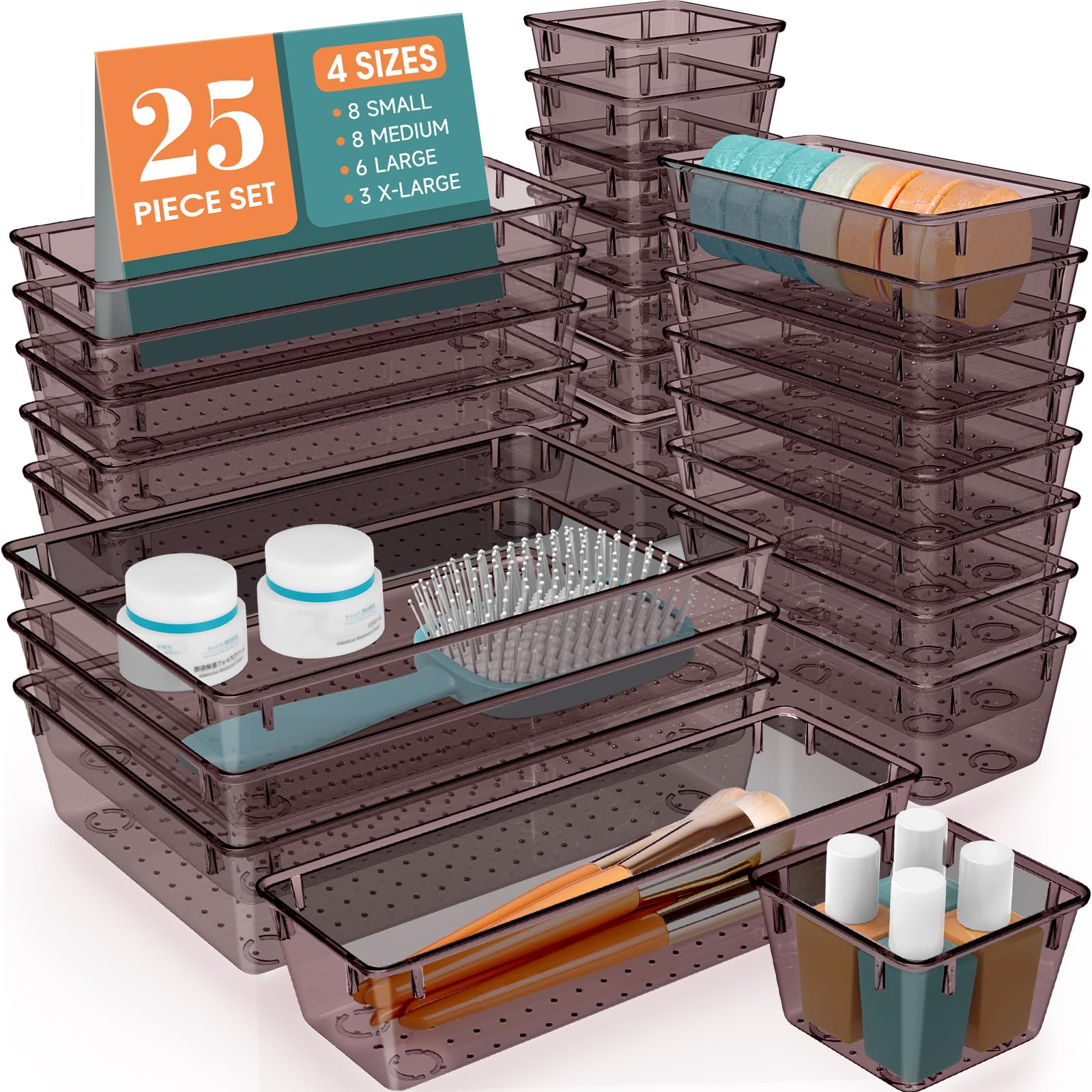 25 PCS Clear Plastic Drawer Organizer, Makeup Organizers and Storage Bins - WOWBOX Official Product View 7