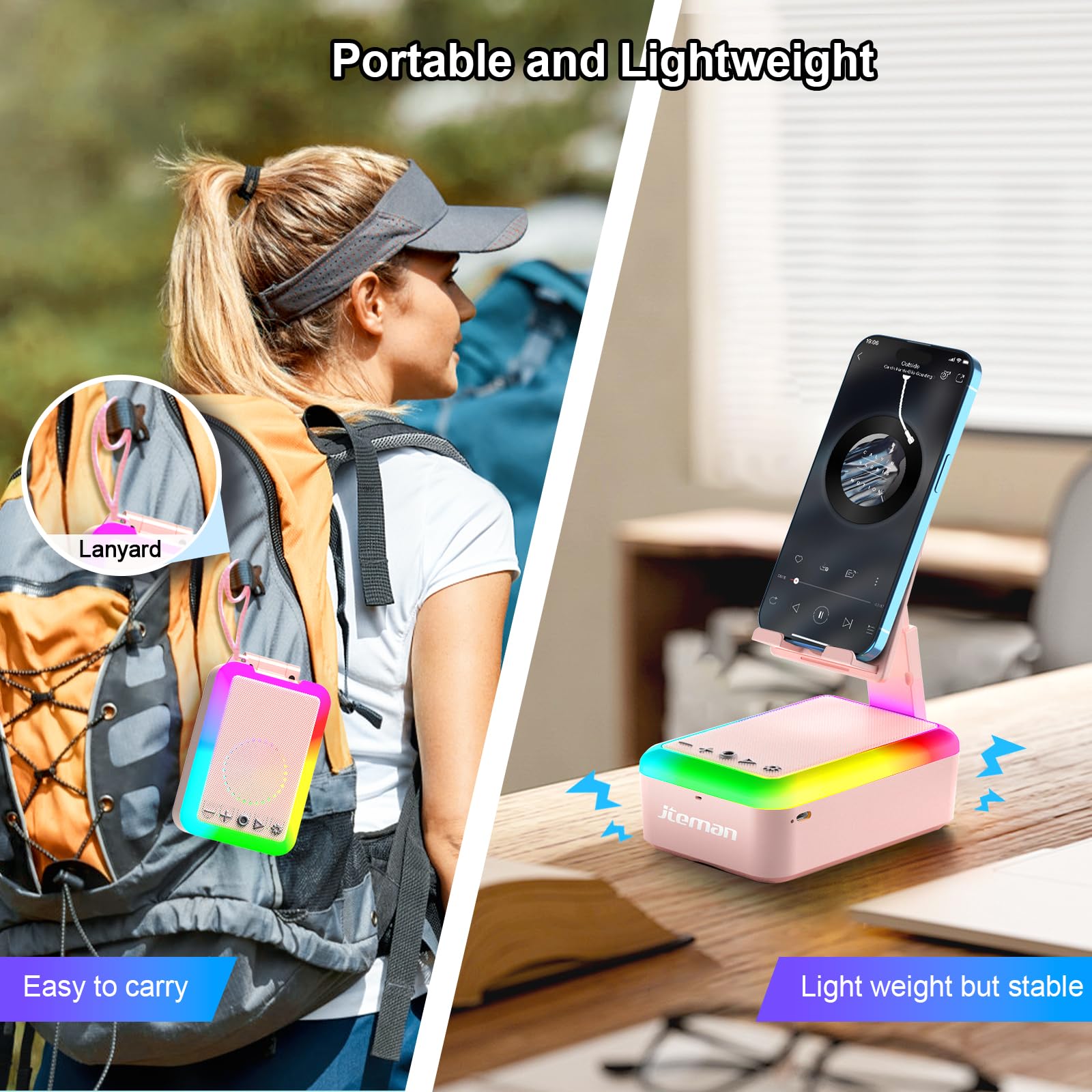 JTEMAN Cell Phone Stand with Bluetooth Speaker and Light, Portabl - JTEMAN Official Product View 5