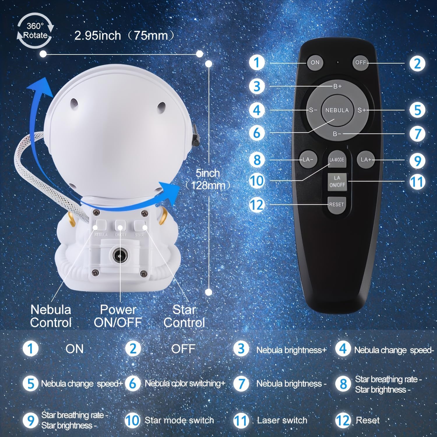 YXQUA Astronaut Galaxy Star Projector for Kids, White Guitar by YXQUA - Angle View 4