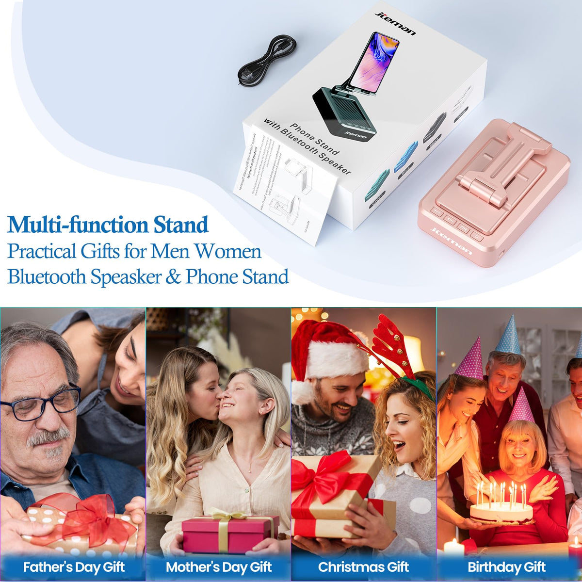 JTEMAN Bluetooth Speaker with Cell Phone Stand Gifts for Men - JTEMAN Official Imagery - 8