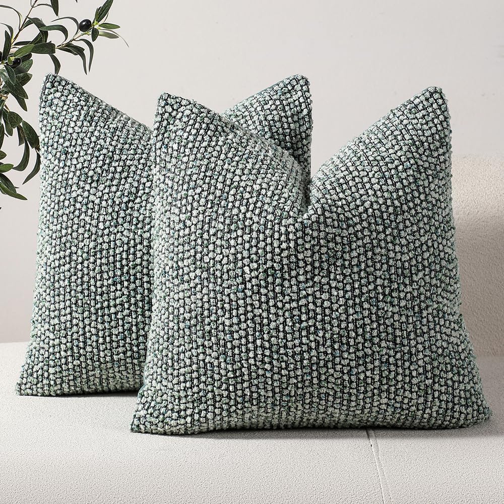 Striped Throw Pillow Covers 18x18 Set of 2 Green Textured - DEZENE Official Imagery - 1