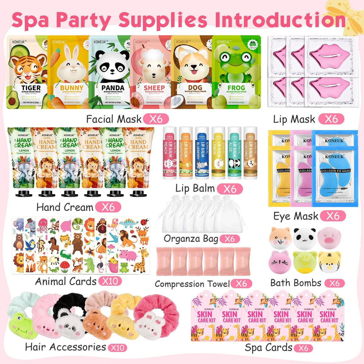 KONEUK 70PCS Animal Spa Party Supplies for Girls Spa Party - KONEUK Official Imagery - 3