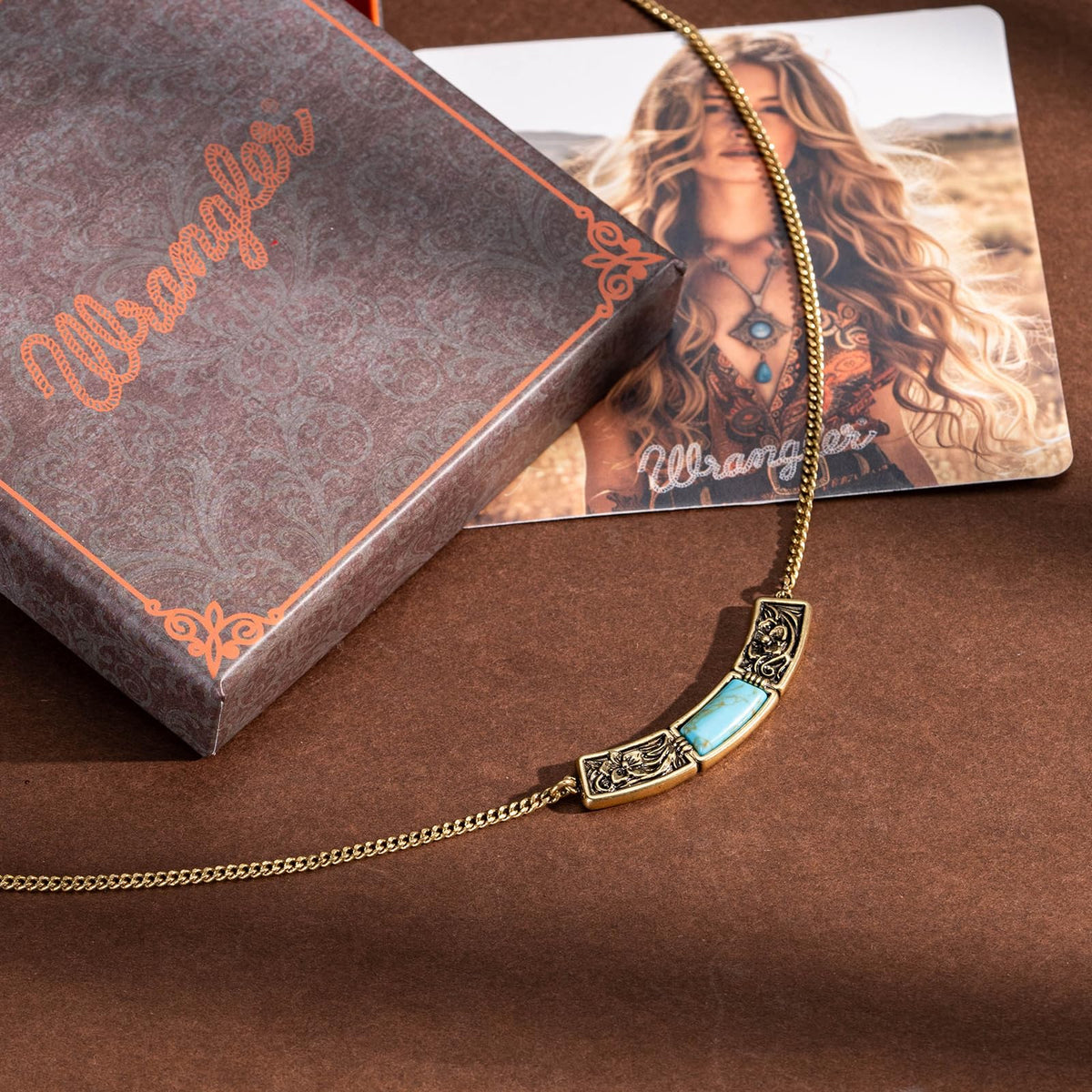 Wrangler Carved Floral Turquoise Necklace Western Jewelry - Montana West Official Imagery - 5