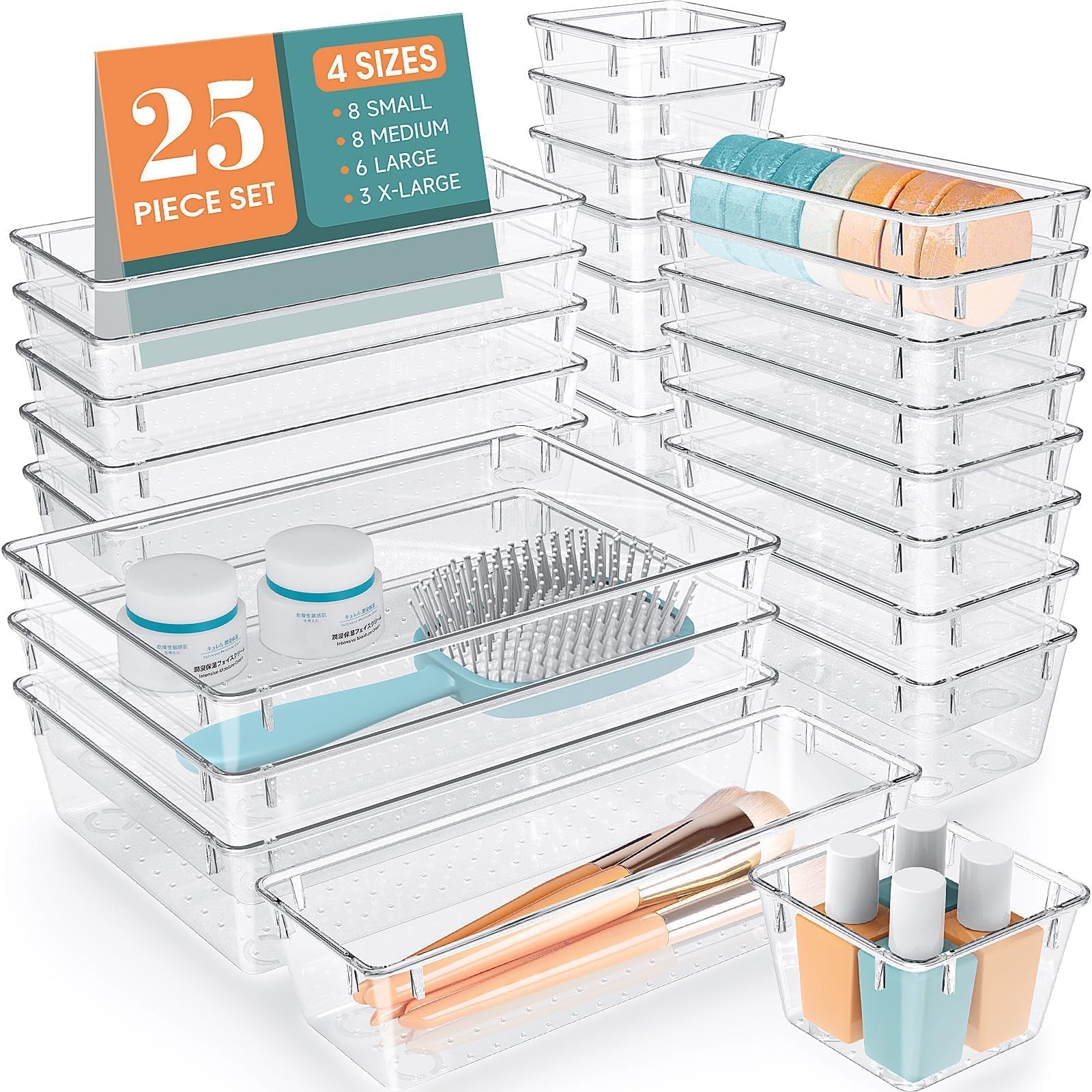 25 PCS Clear Plastic Drawer Organizer, Makeup Organizers and Storage Bins - WOWBOX Official Product View 1