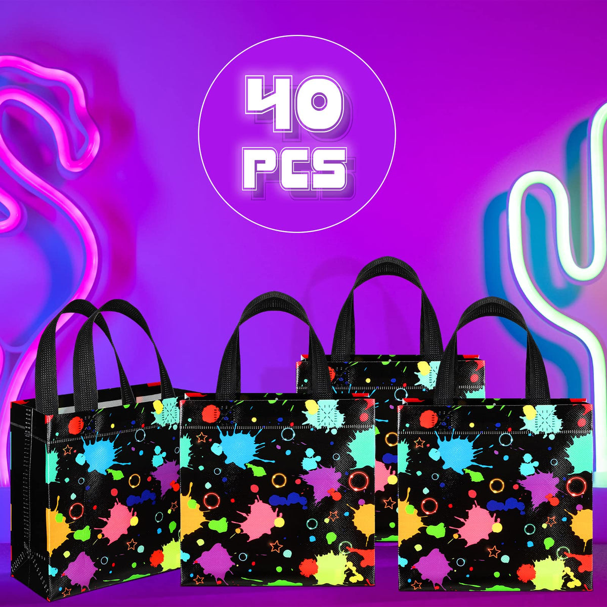 40 Pcs Glow in the Dark Neon Theme Party Decor Bags with - Sweetude Official Imagery - 6