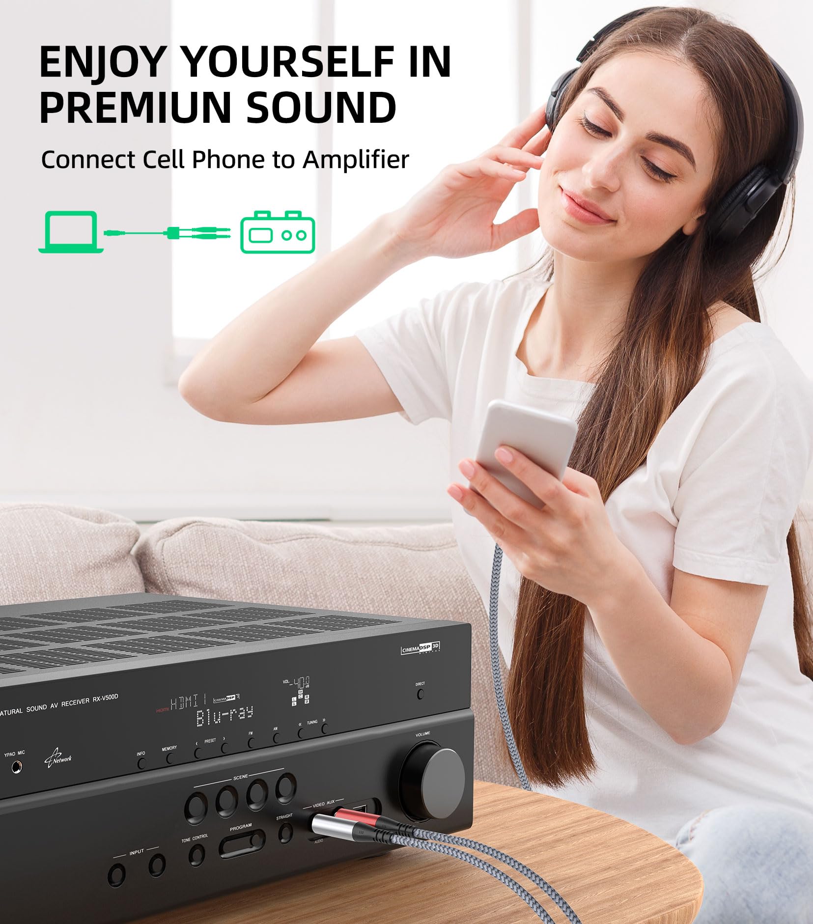 Tisino 3.5mm to 1/4" Adapter Stereo  Audio Splitter Cable, 3.3FT/ by Tisino - Angle View 5