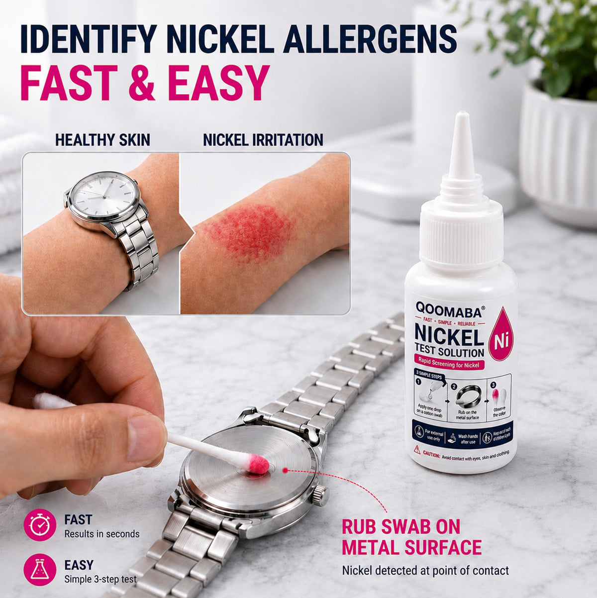 2 Pack Nickel Test Kit Nickel Testing Solution for Jewelry - QOOMABA Official Imagery - 4