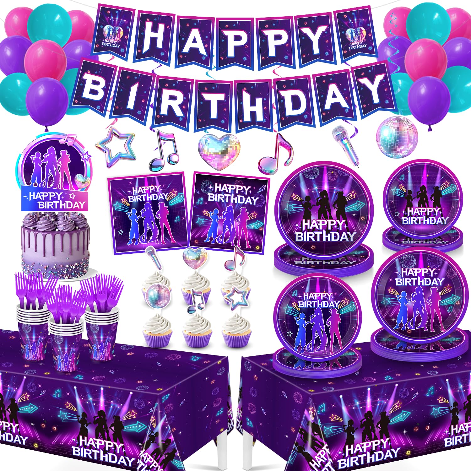 179Pcs K-Pop Birthday Decorations for 24 Guests, Music Party - Product Imagery