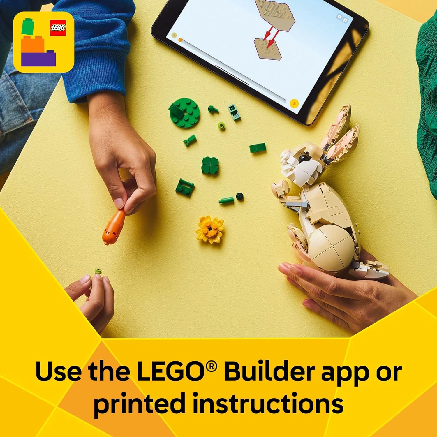 LEGO Creator 3-in-1 Cute Bunny building toy for kids aged 8+ showing the assembled bunny figure with colorful LEGO bricks.