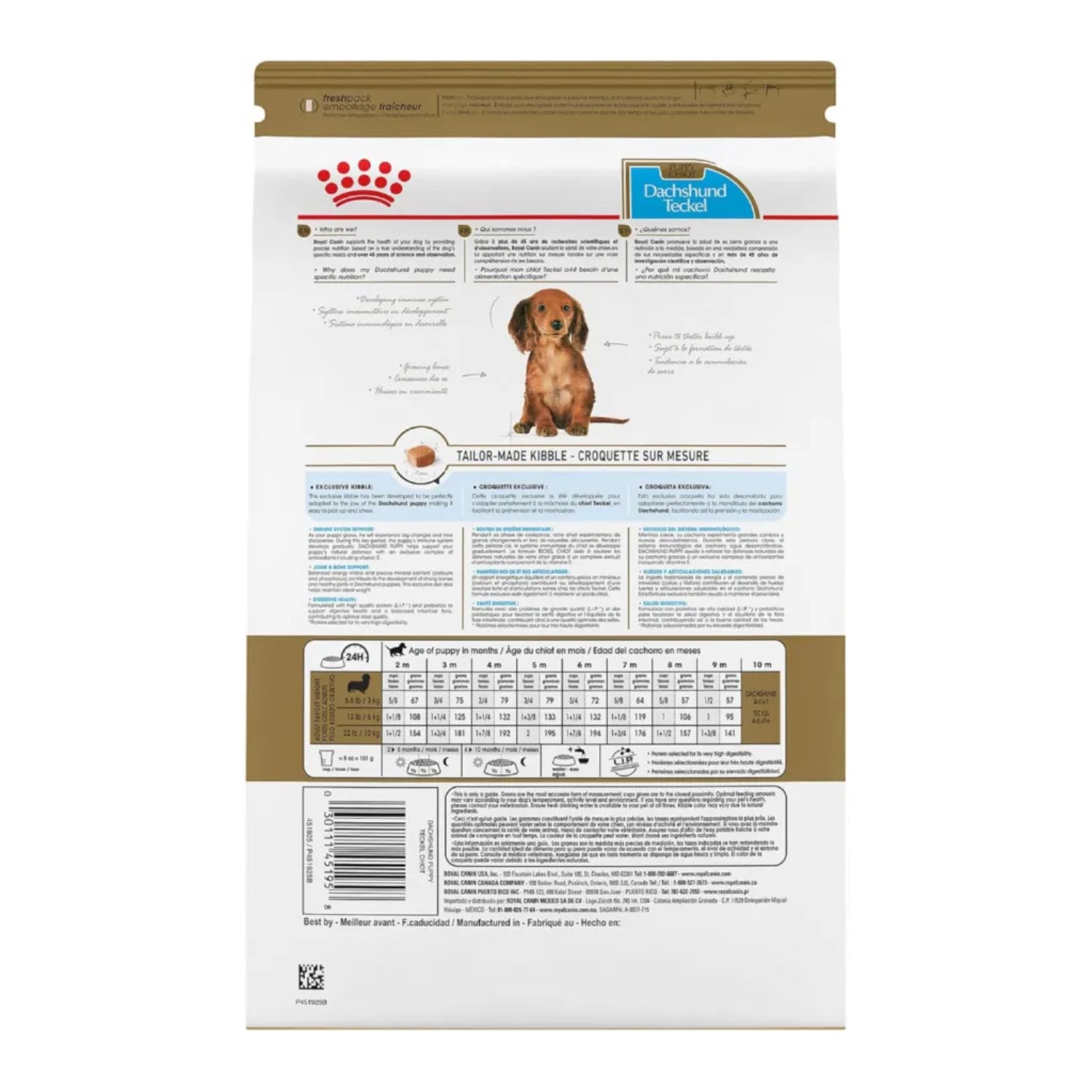 Elefair Royal Canin Dachshund Puppy Dry Dog Food in a 2.5 lb bag, designed for small breed puppies with tailored nutrition.