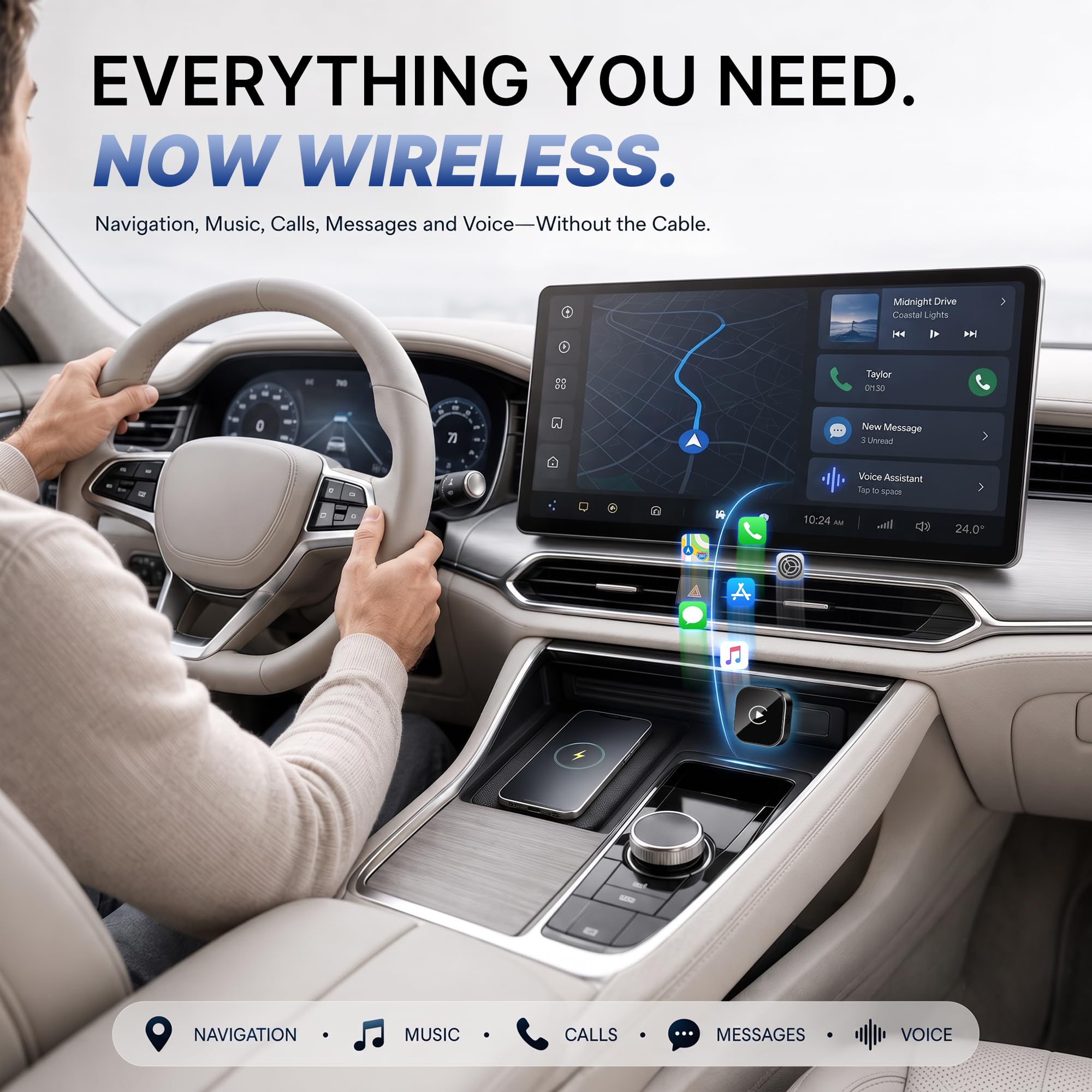 BSUBSU 2-in1 Wireless CarPlay Adapter for Apple CarPlay & Android by BSUBSU - Angle View 3