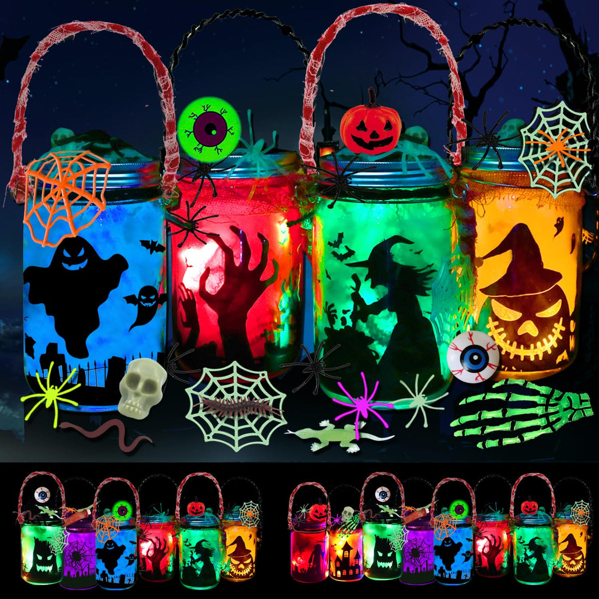 8 Pack Halloween DIY Lantern Jar Craft Kit Decor Supplies - mishunyus Official Imagery - 1