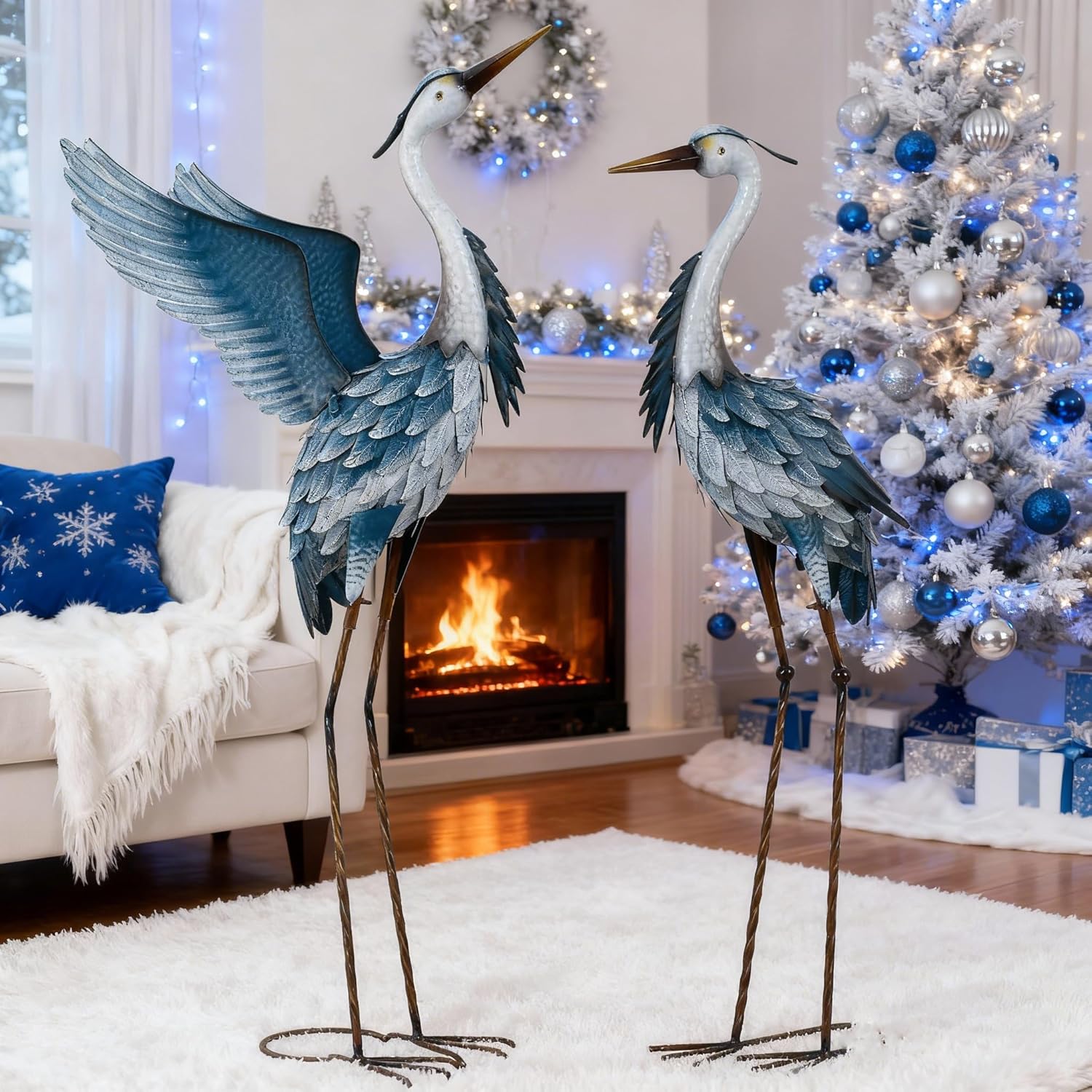 Set of 2 TERESA'S COLLECTIONS heron garden decor statues featuring elegant bird designs for outdoor decoration.