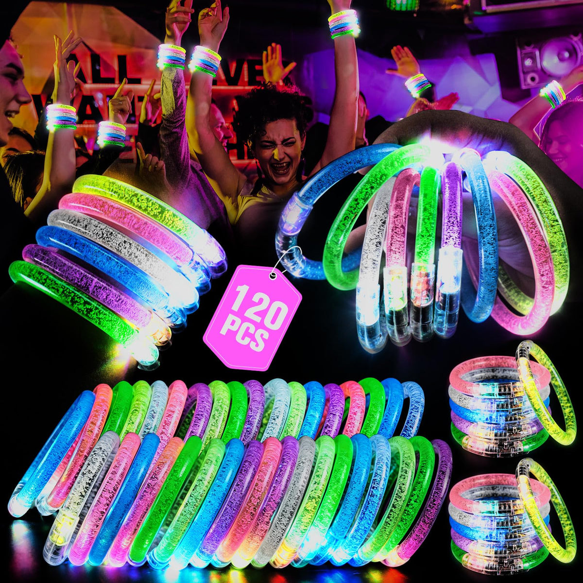 120PCS LED Light up Bracelets Glow in the Dark Party - PrimorixDD Official Imagery - 2