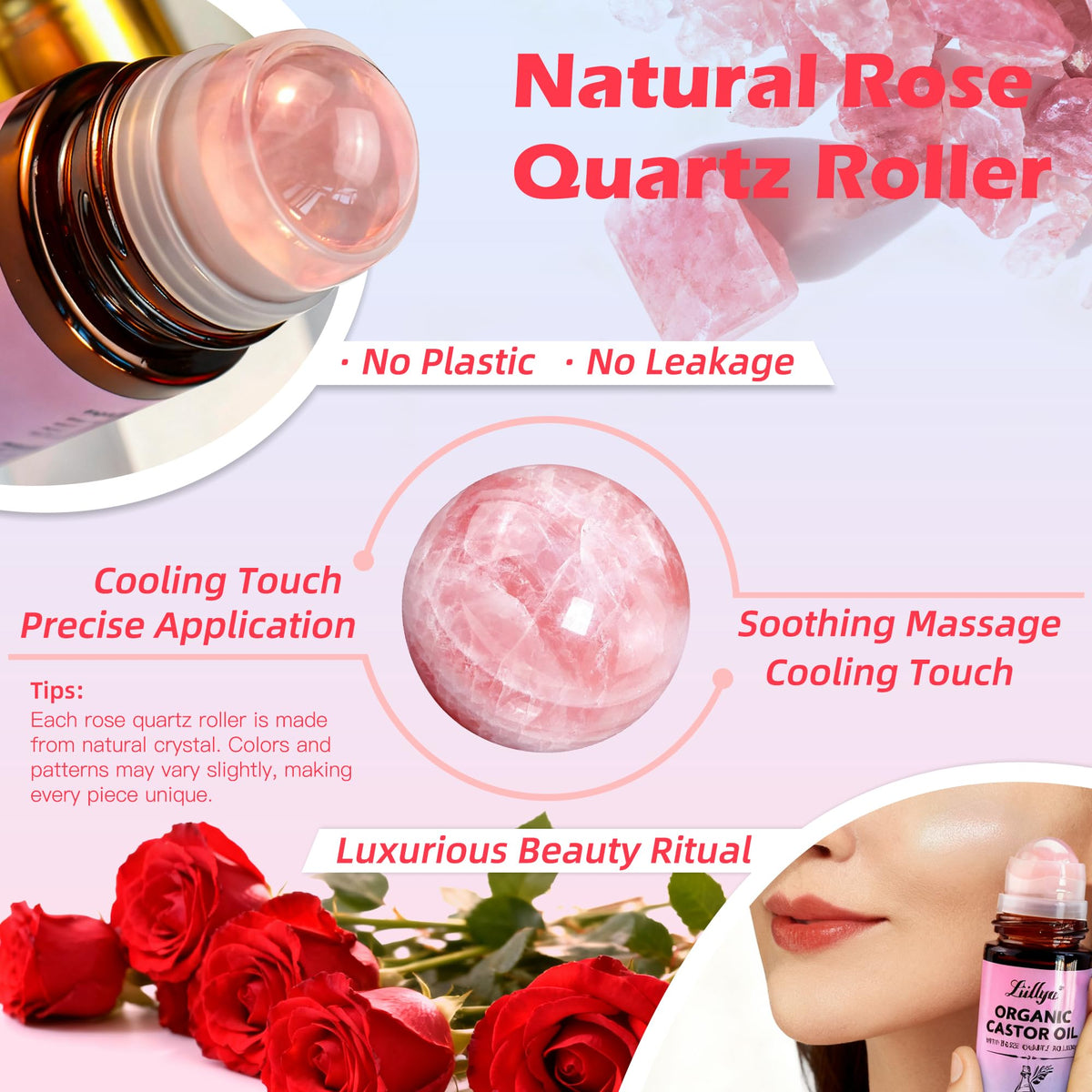 Organic Castor Oil Roll On with Rose Quartz Cold Pressed 1 - Liillya Official Imagery - 4