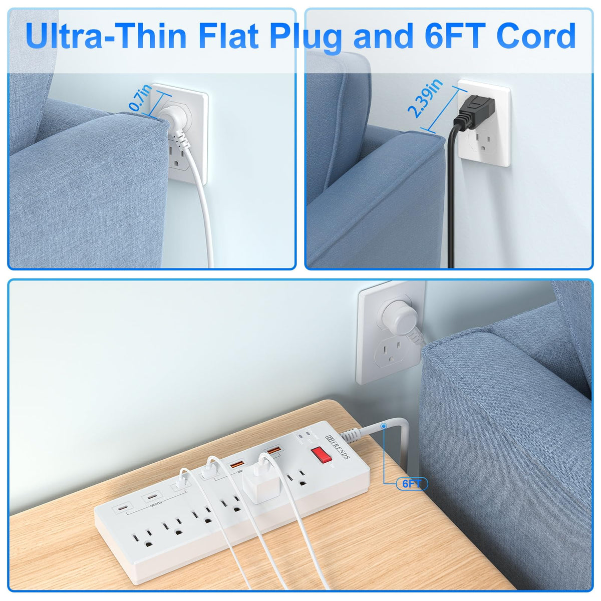 Power Strip with USB C Ports HITRENDS Surge Protector with 6 - HITRENDS Official Imagery - 8