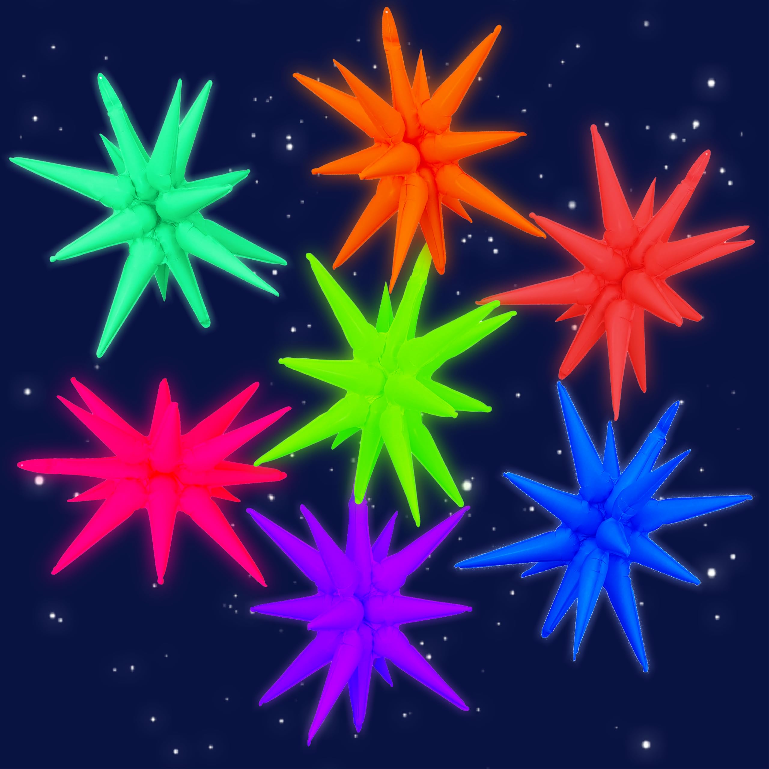7Set 7Colors UV Neon Balloons Kit,Neon Foil Explosion Star - Product Imagery