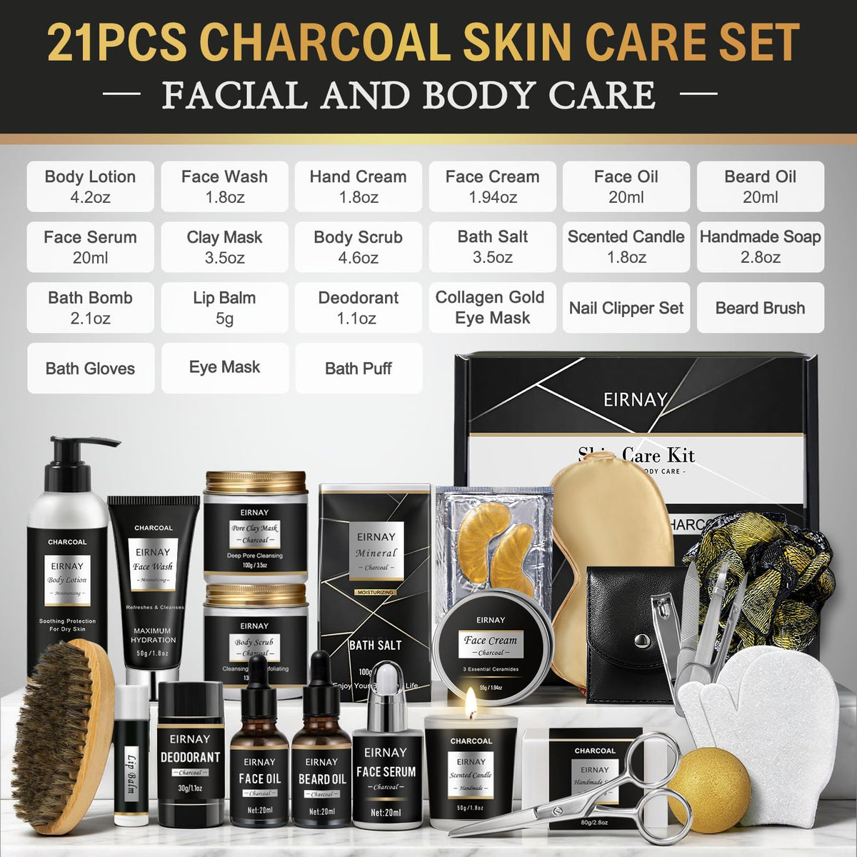 Gifts for Men 21PCS Skin Care Set for Men Charcoal Spa Gift - EIRNAY Official Imagery - 3