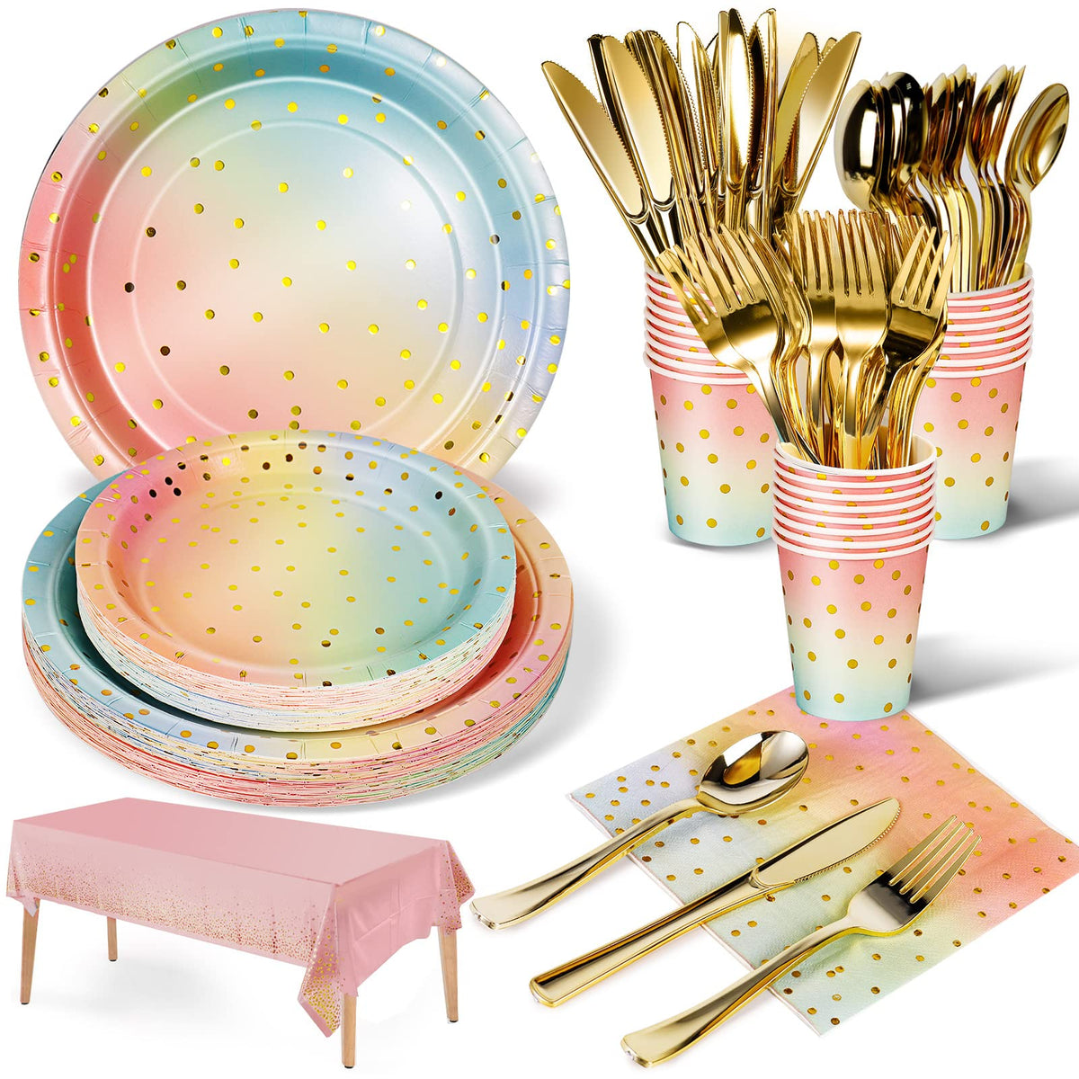 Nkaiso 141Pcs Rainbow Paper Plates and Napkins Party - Nkaiso Official Imagery - 1
