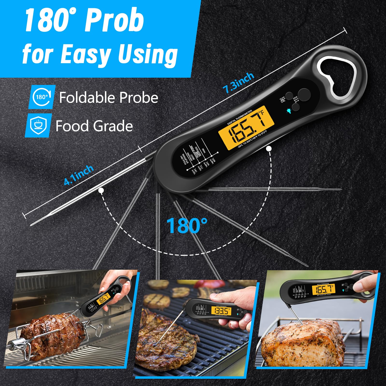 Biison Meat Thermometer Digital, Instant Read Meat Thermometer fo by Biison - Angle View 5
