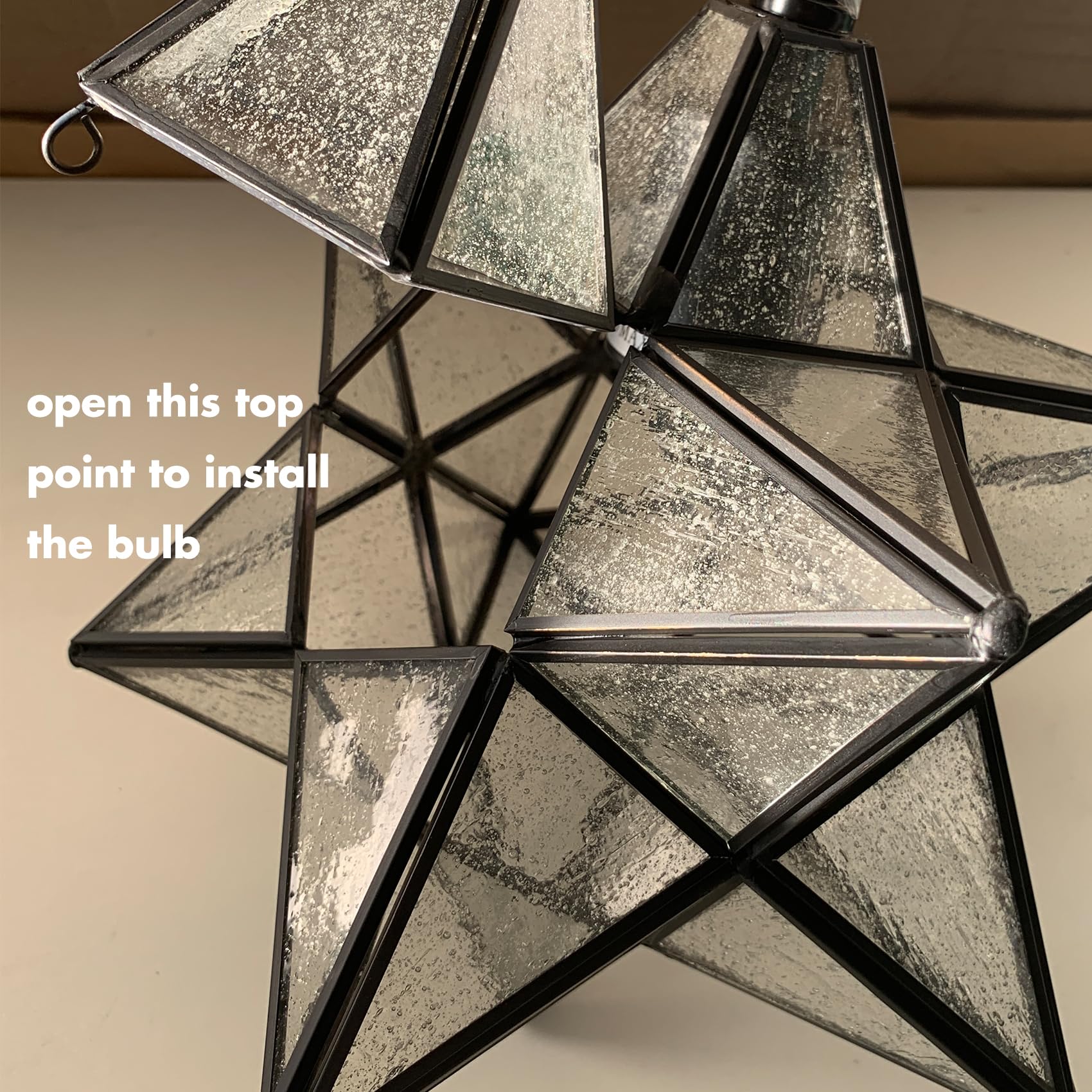 CLAXY 14" Moravian Star Pendant Light Seeded Glass Star Lights - View 9