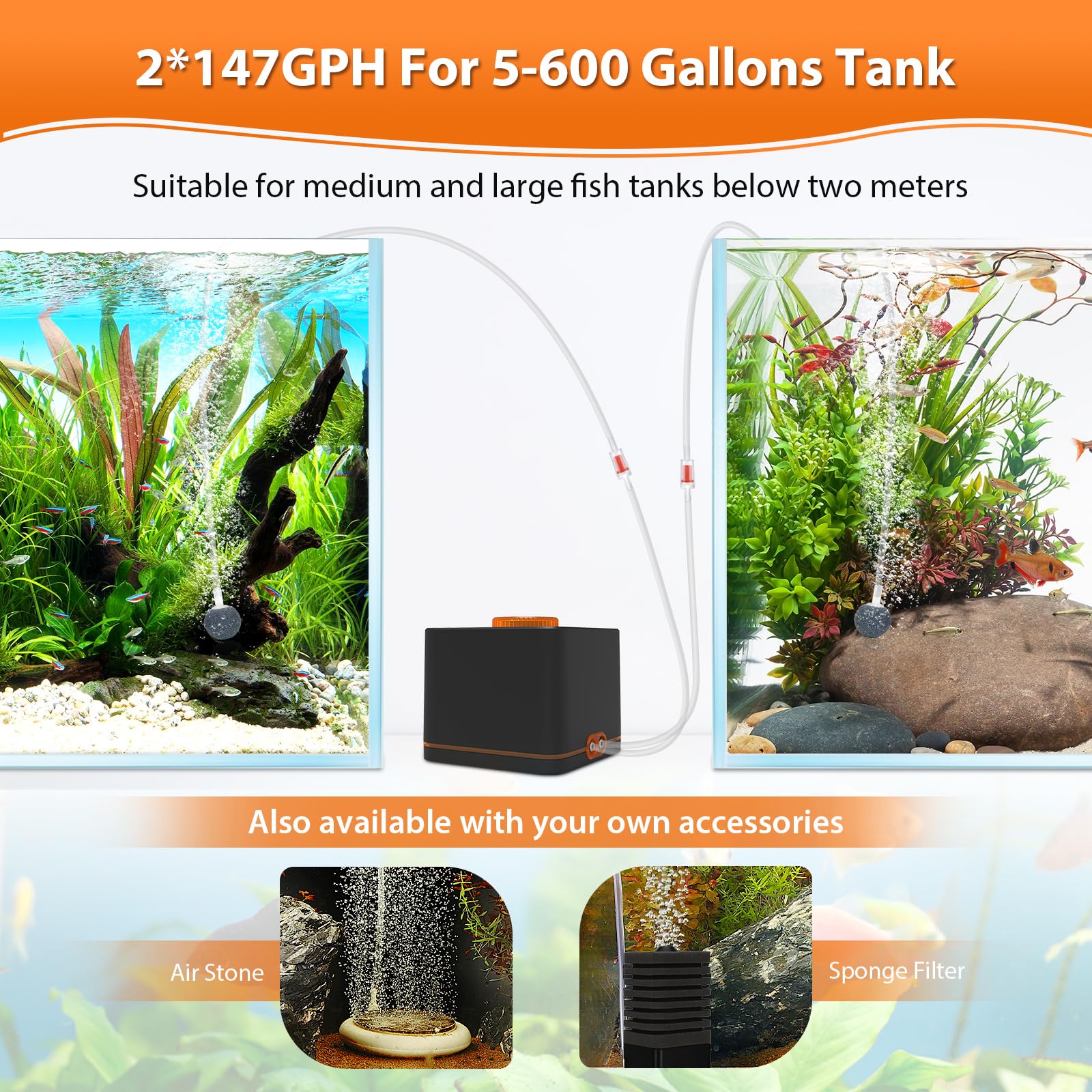 hygger Strong Aquarium Air Pump for Medium Large Fish Tank, Hydroponic Systerm, - hygger Official Product View 4
