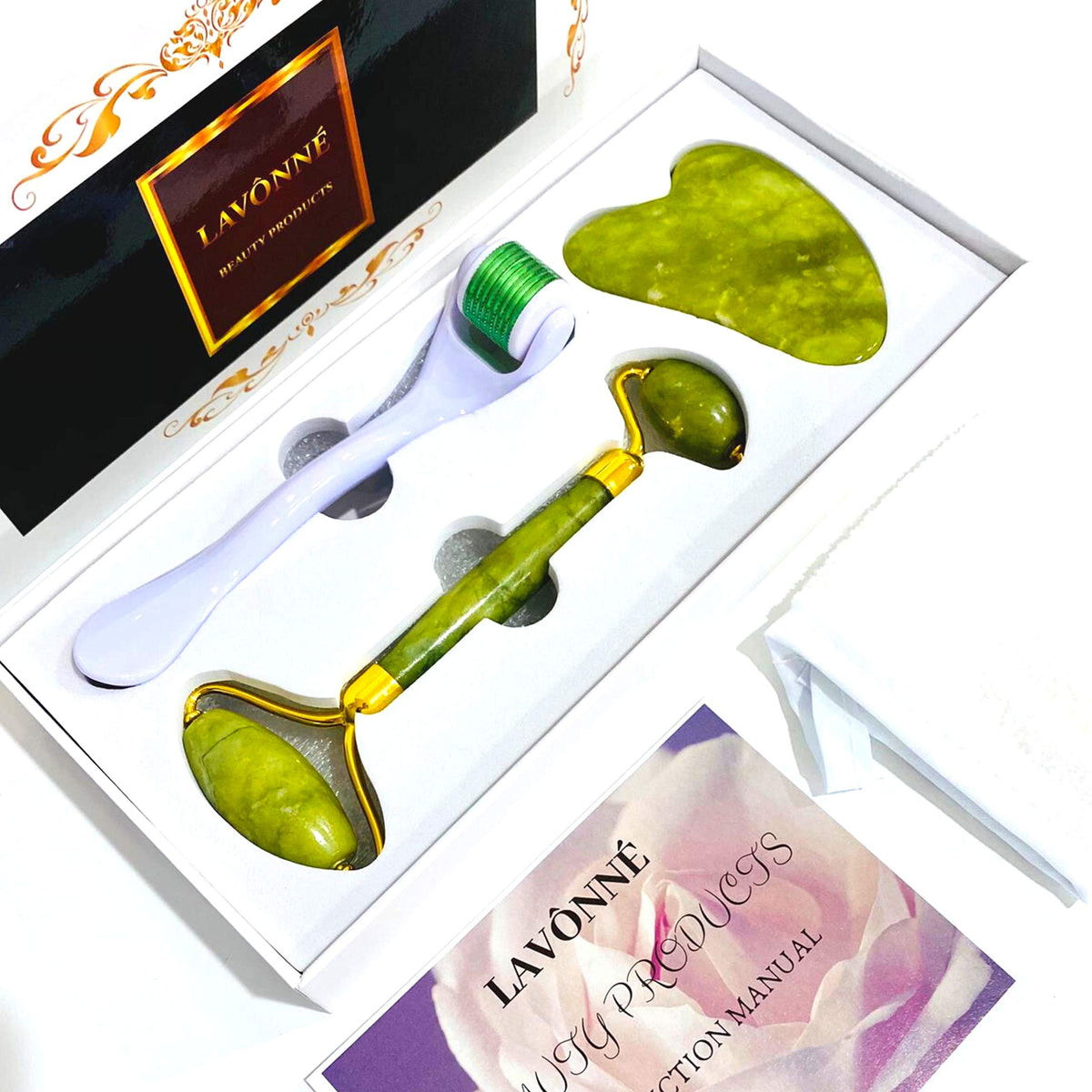 100 Authentic Jade Roller and Gua Sha Set for face I Derma - LAVÔNNÉ Official Imagery - 3