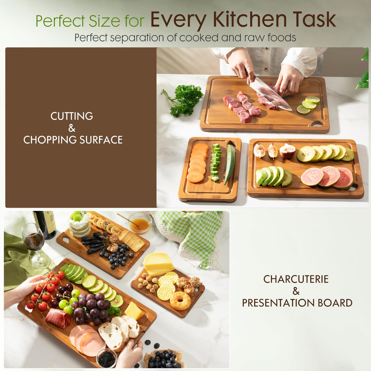 Astercook Deep Carbonized Bamboo Cutting Boards for Kitchen - Astercook Official Imagery - 4