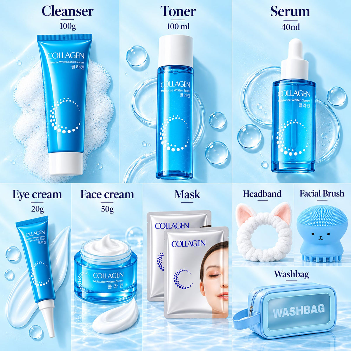 10Pcs Collagen Skin Care Set Hydrating Daily Routine Gift - Bilziviro Official Imagery - 3