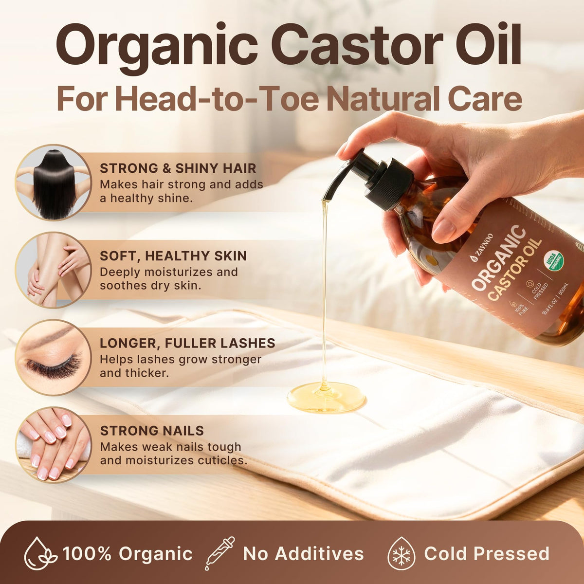 Castor Oil Pack Wrap Kit with 16 9oz USDA Organic Cold - Zaynoo Official Imagery - 4