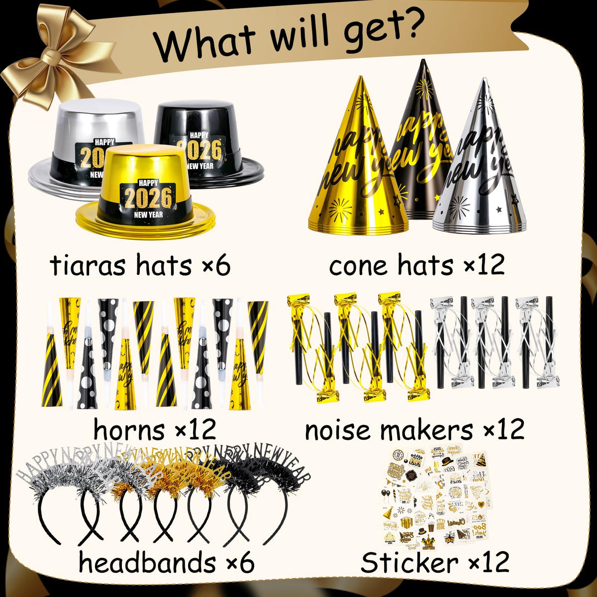 Atonofun 2026 New Years Eve Party Supplies for 24 Guests 60 - Atonofun Official Imagery - 3