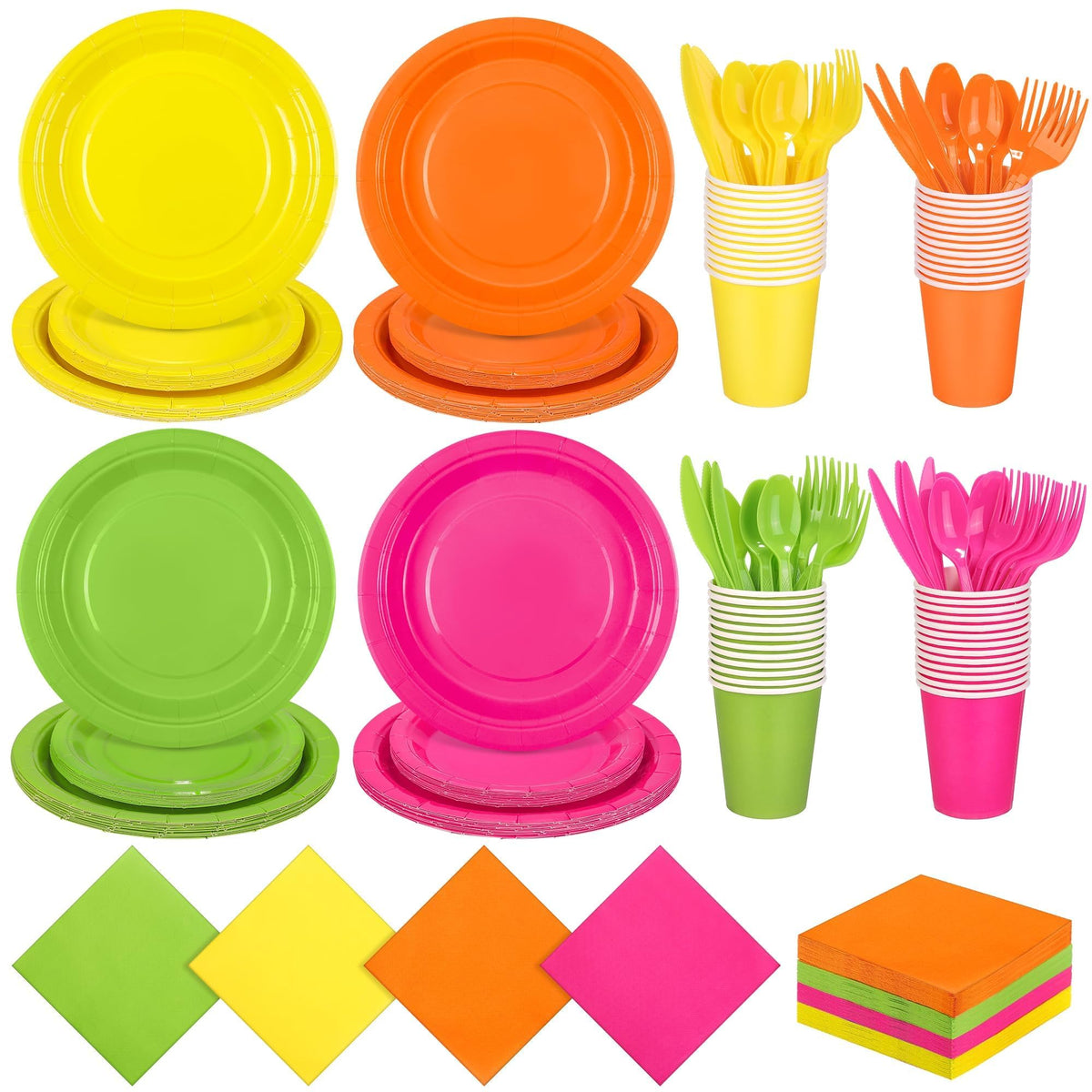 Kochorie 350 Pieces Neon Dinnerware Set 7 9 inch Dessert - Kochorie Official Imagery - 1