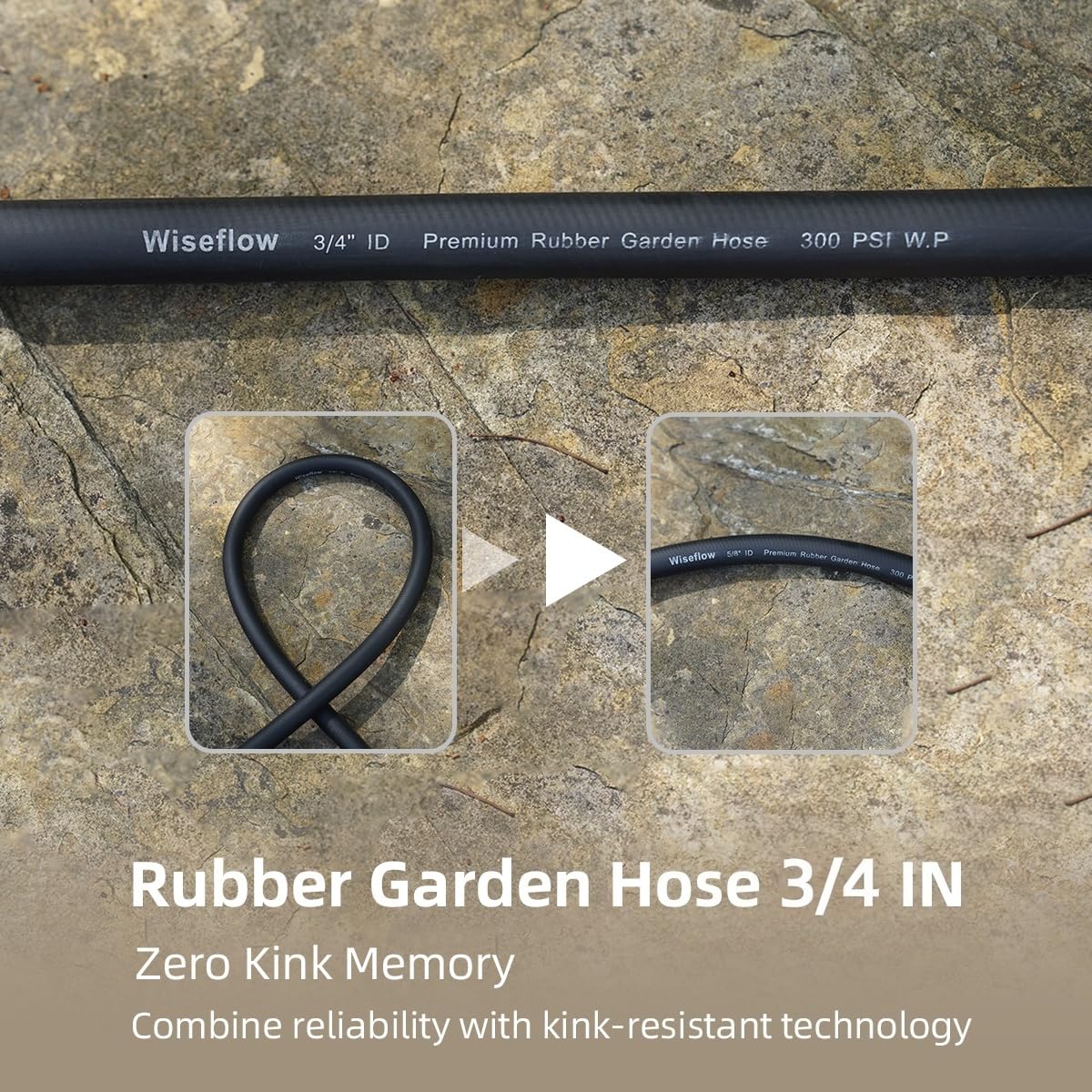 Wiseflow Garden Hose 100FT x 3/4", Heavy Duty Rubber Hose, Water - Wiseflow Official Product View 5