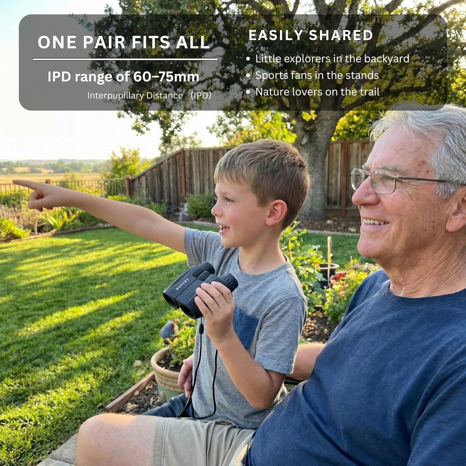 Hontry 10x25 compact binoculars for adults and kids, ideal for bird watching with a lightweight design and clear optics.