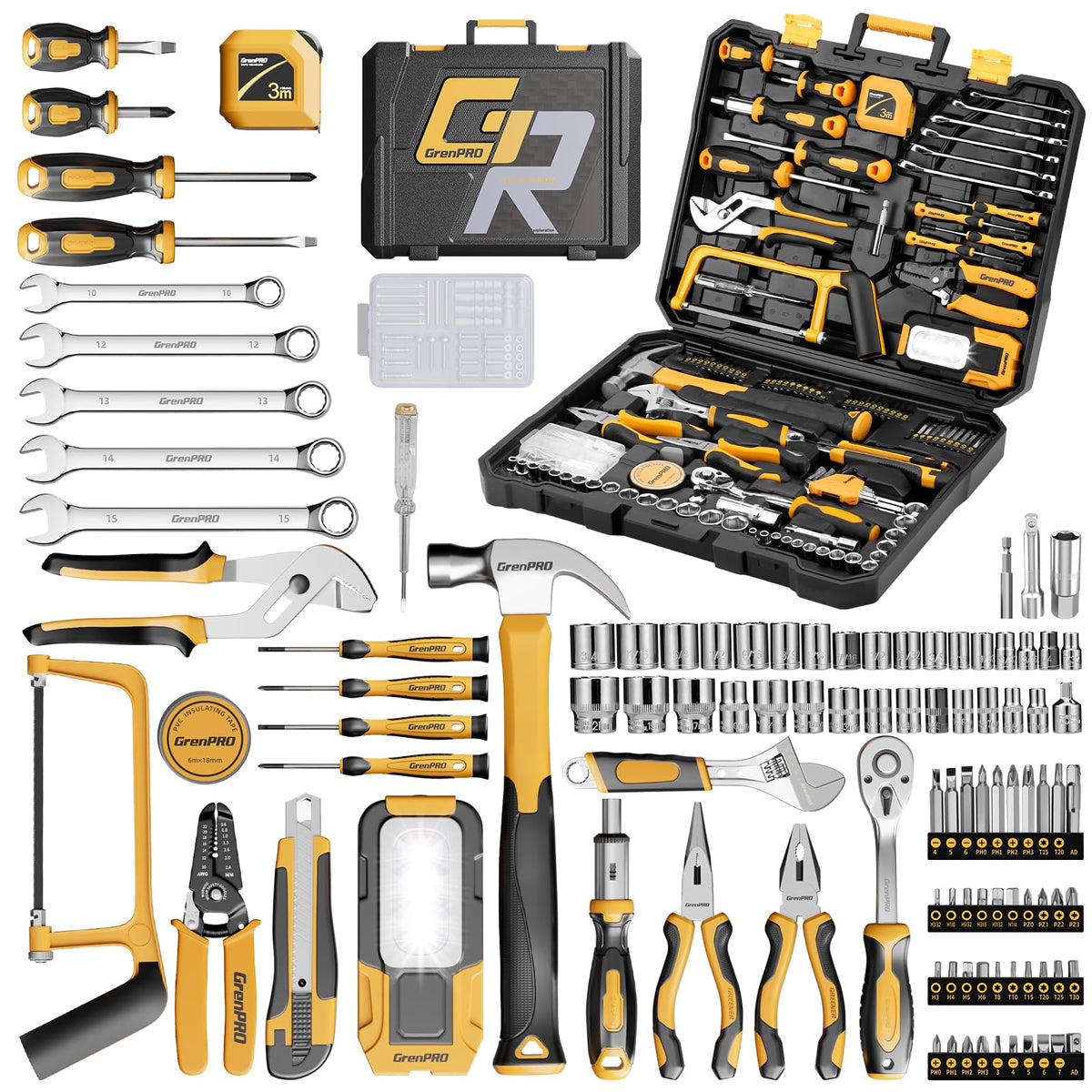 218PCS Home Tool Set Hammer Wrenches Screwdrivers Hacksaw - GRENPRO Official Imagery - 3