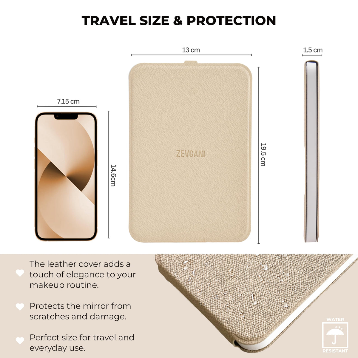 ZEVGANI Travel Lighted Makeup Mirror 3 Color Dimmable LED - ZEVGANI Official Imagery - 7