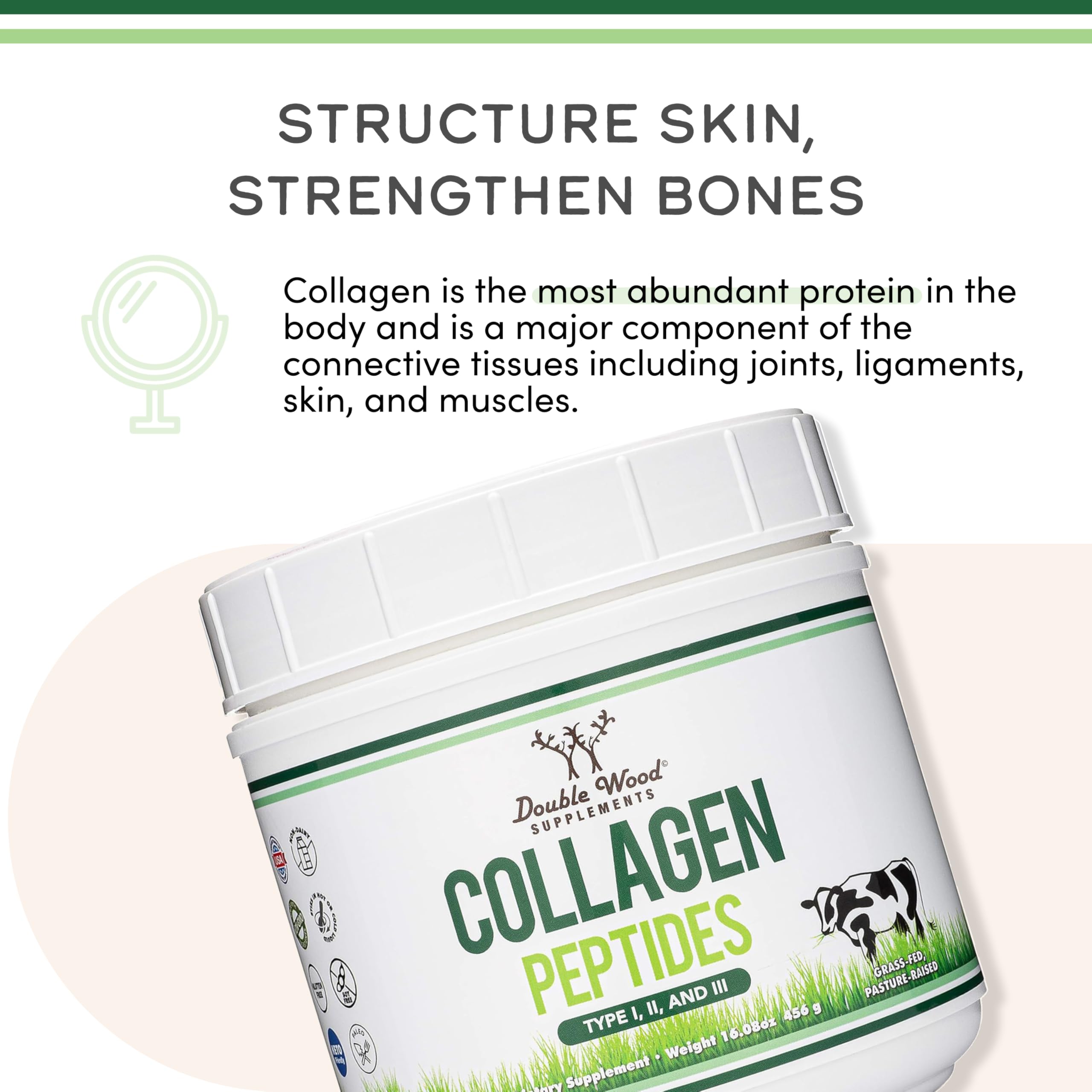 Collagen Peptides Powder Type I II III Skin Hair Joint 16 oz - Double Wood Supplements Official Imagery - 8