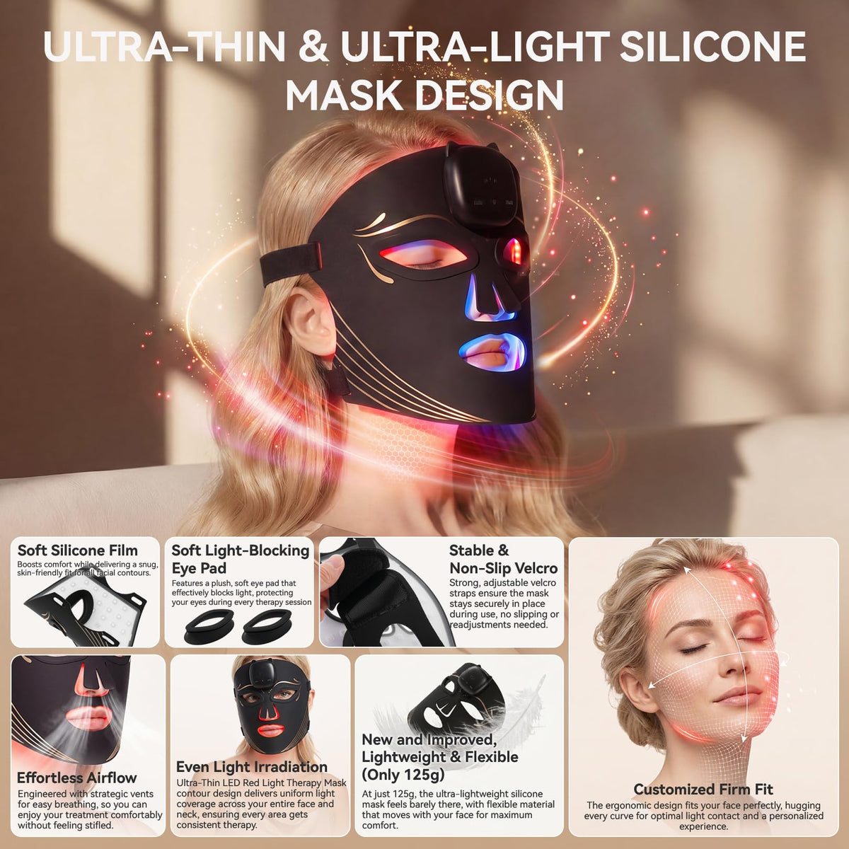 Red Light Therapy Mask for Face 8 Light Modes with 850nm NIR - Gurtema Official Imagery - 6