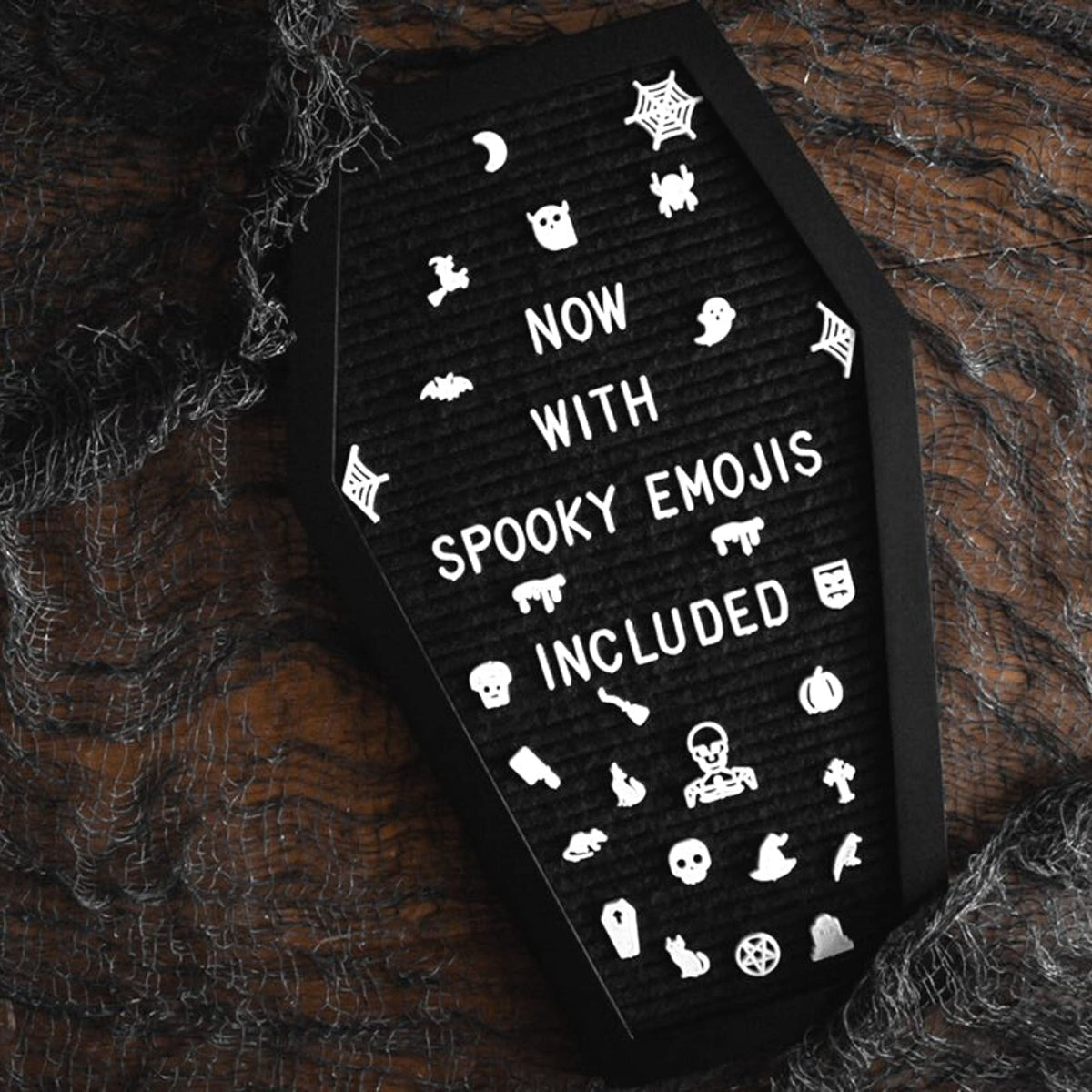 Coffin Letter Board Black Goth Decor with Bat Stickers - Nomnu Official Imagery - 3