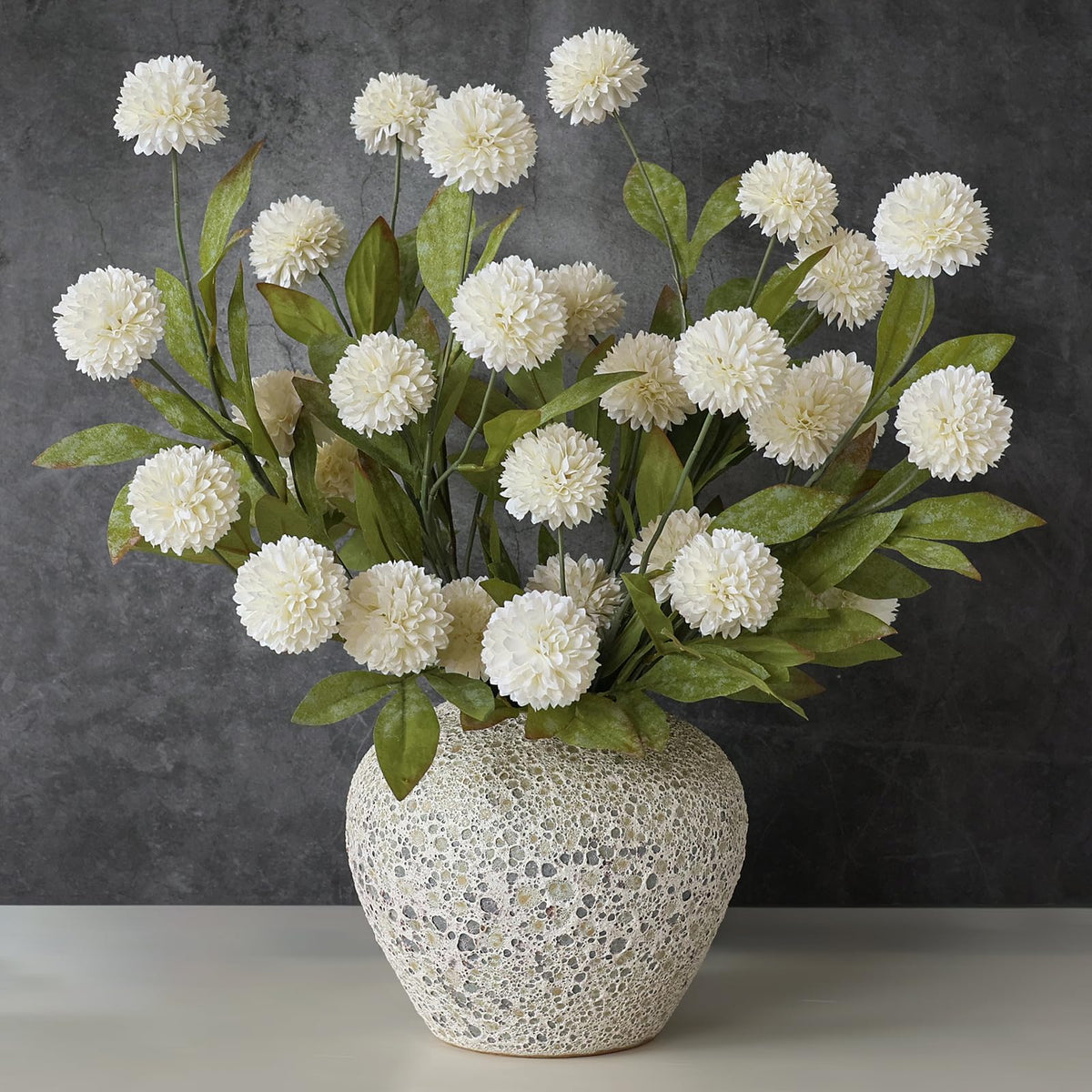 6 Pcs 27 Artificial Pompon Mum Silk Flower Stems for Vase - VIERENA Official Imagery - 2