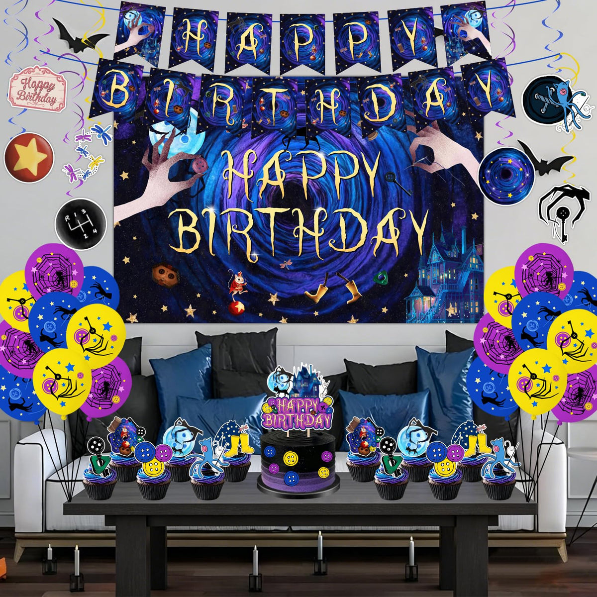 40Pcs Horror Birthday Party Decorations Blue Purple Theme - tetcuican Official Imagery - 3