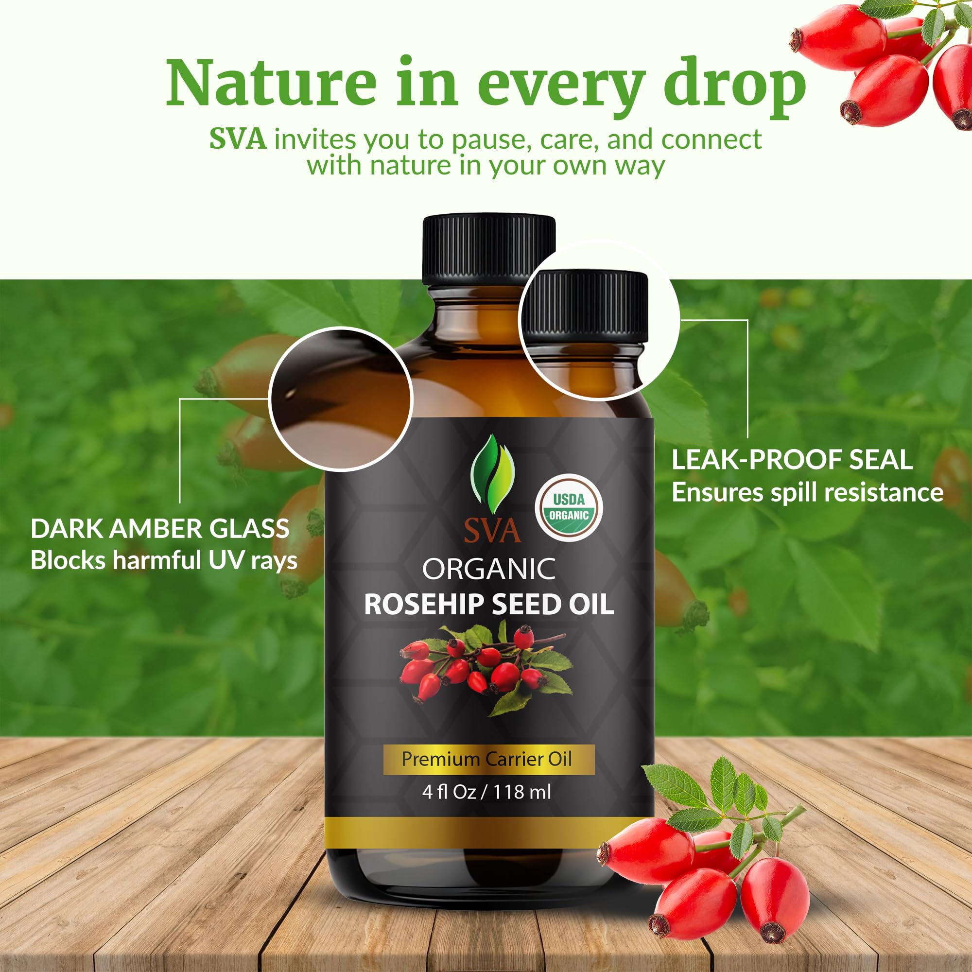 SVA ORGANICS SVA Organic Rosehip Seed Oil, Glass Bottle with Dropper, 4 Fl Oz - SVA ORGANICS Official Product View 7