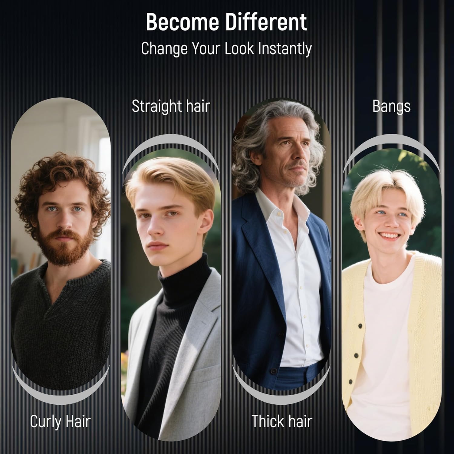 SalonSilk men's hair brush and styling comb set, professional barber quality, includes five grooming tools for men's hair styling.