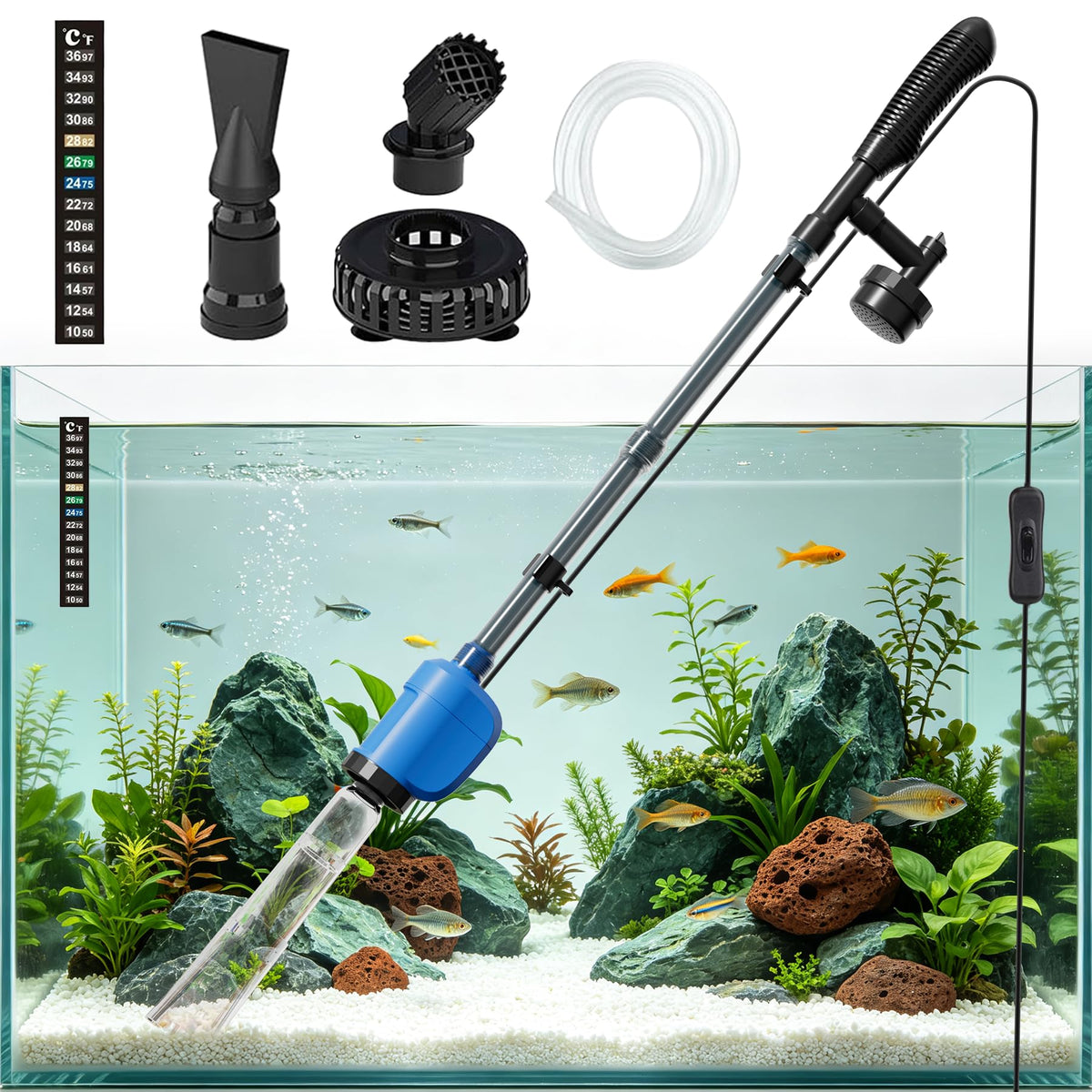 6 in 1 Electric Aquarium Gravel Cleaner 530GPH Fish Tank - FOUSIUTIM Official Imagery - 2