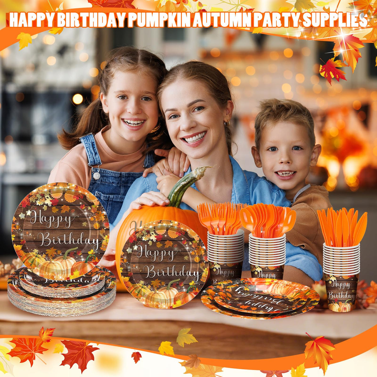 168 Fall Birthday Party Favors Pumpkin Tableware Set Serves - Sunnychicc Official Imagery - 7