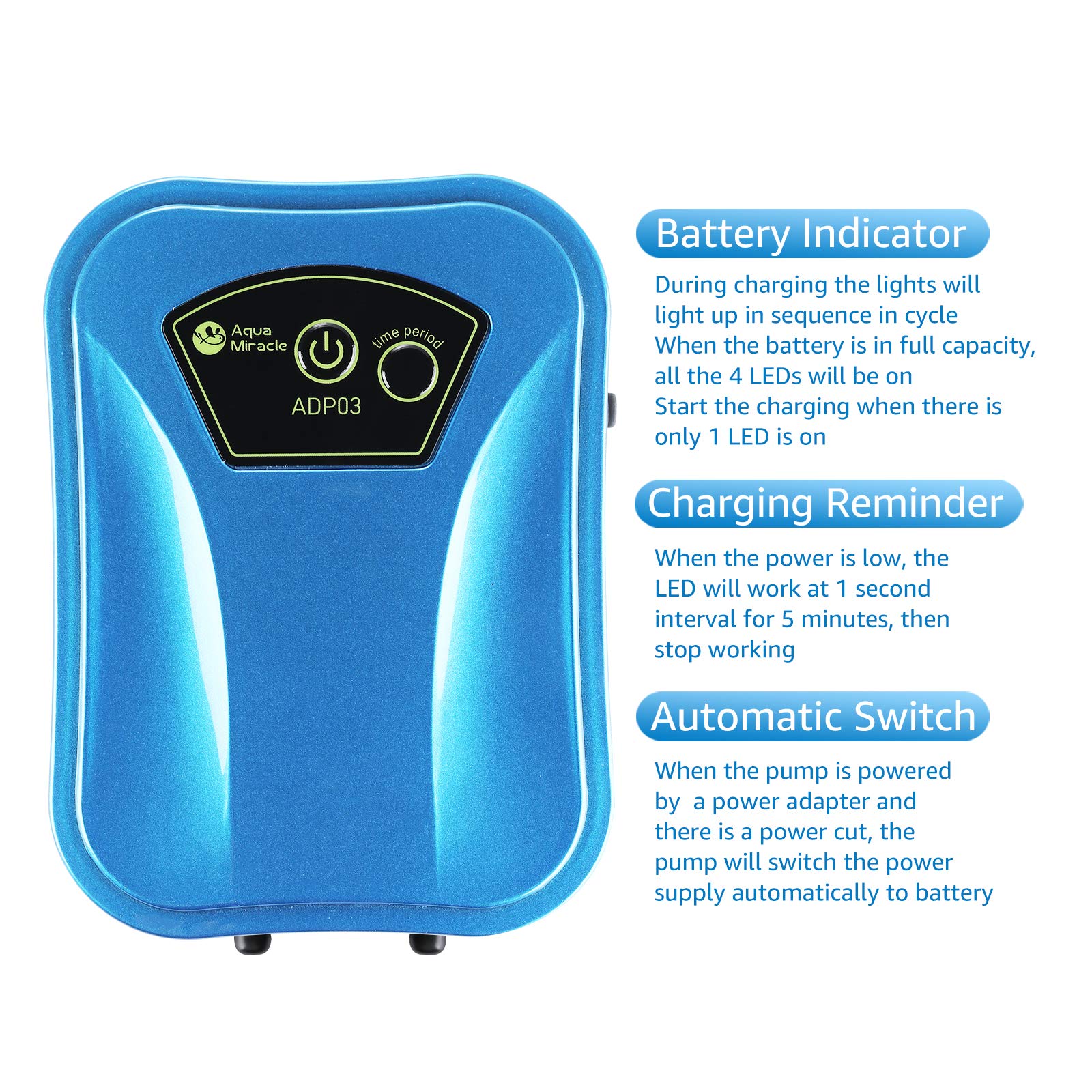 AquaMiracle USB Aquarium Air Pump Rechargeable Aerator for Bait B - AquaMiracle Official Product View 5