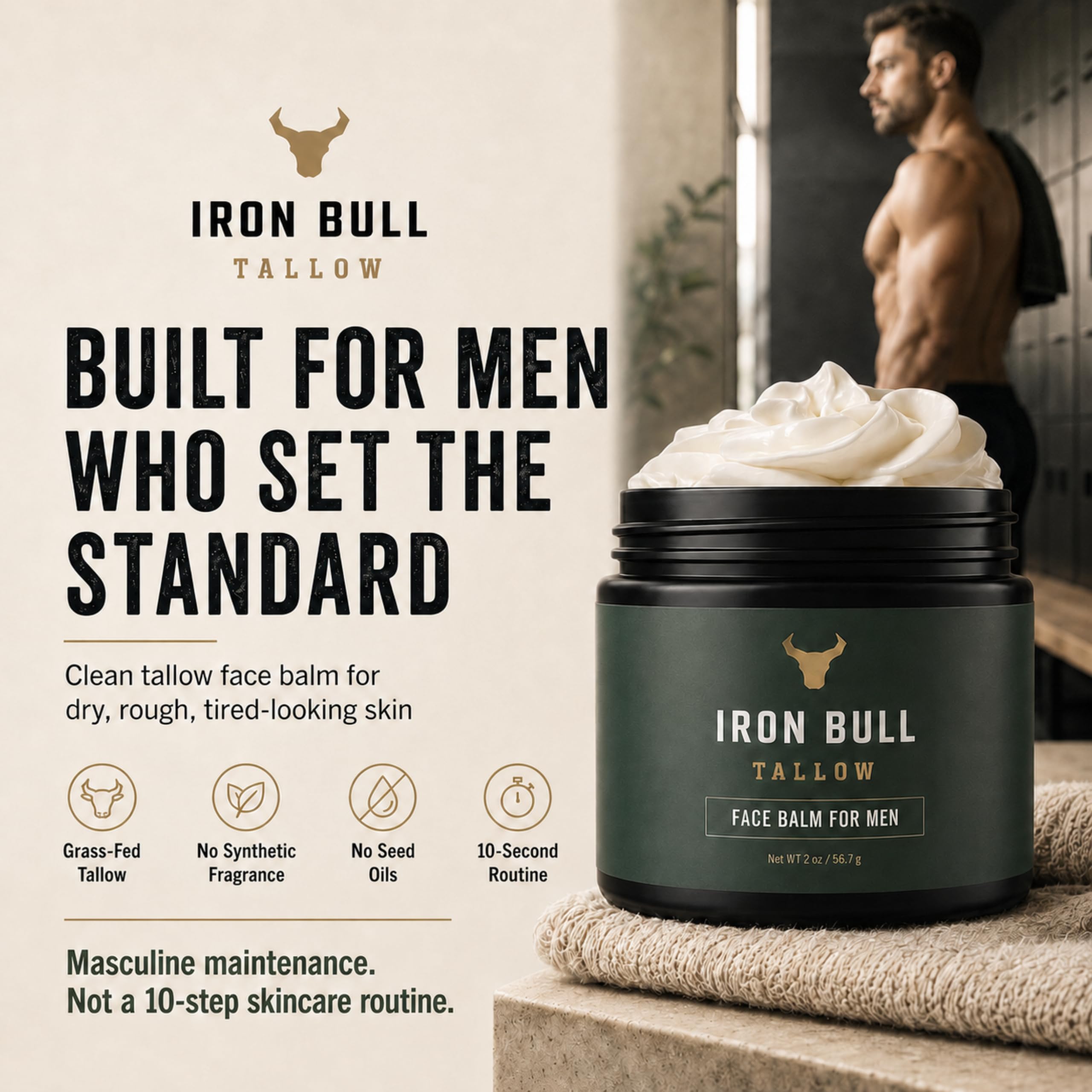 Iron Bull Beef Tallow Face Moisturizer for Men Anti Aging - Iron Bull Tallow Official Imagery - 3