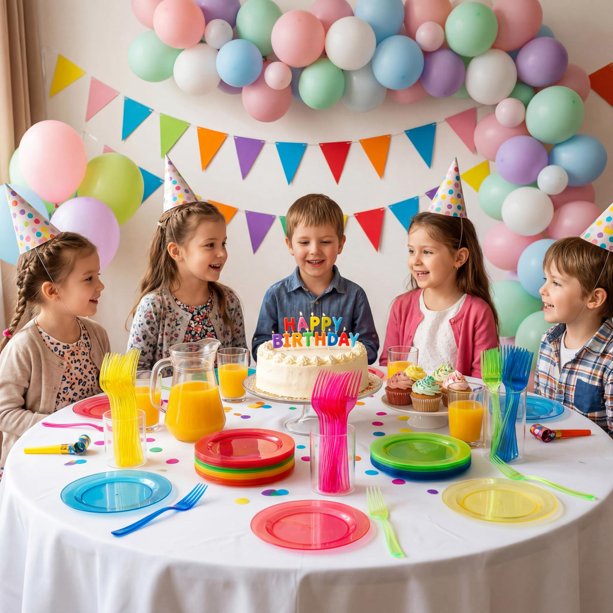 supernal 200Pcs Neon Rainbow 6 Plastic Party Dessert Plates - supernal Official Imagery - 5